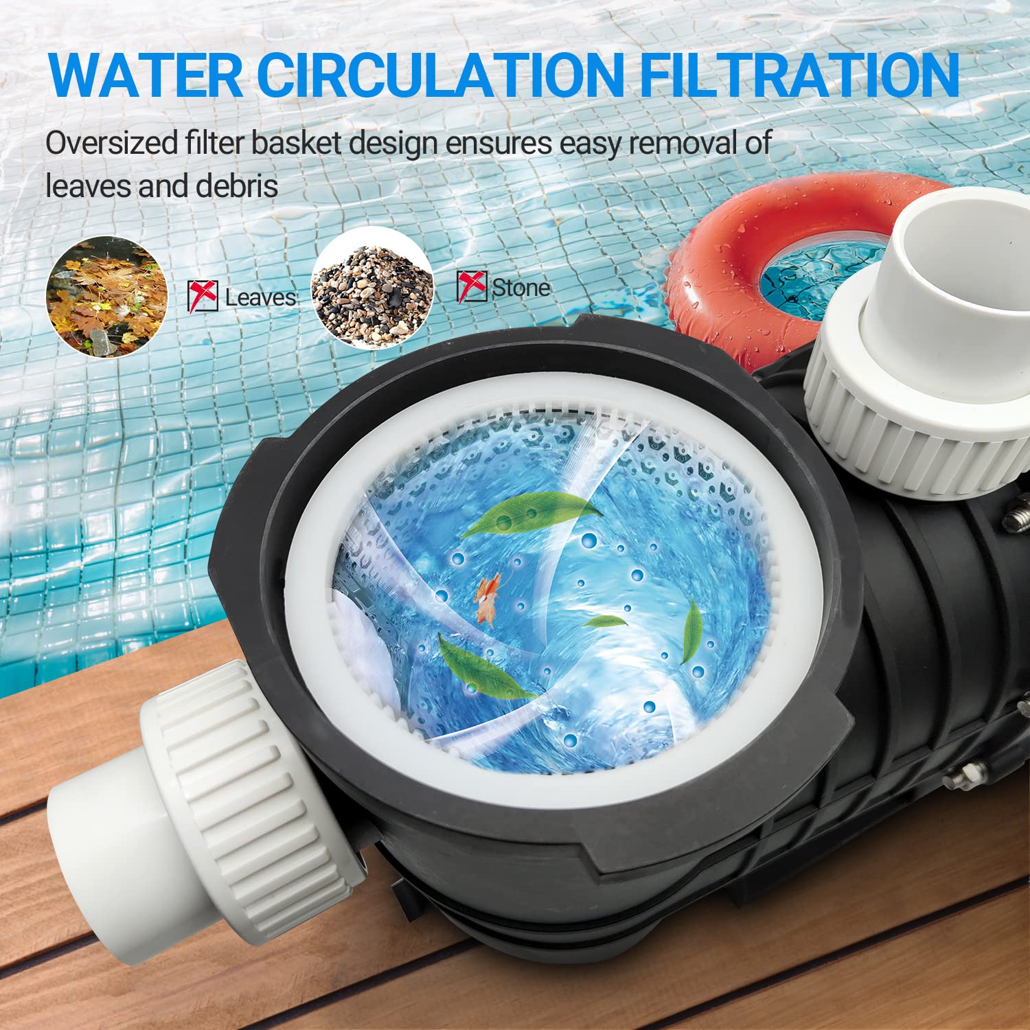 AUTOGEN Pool Pump, 2.0HP 8000GPH 230V, In/Above Ground Dual Speed Pool Pump, 1500W Powerful Self Priming Swimming Pool Pump with Strainer Basket and Drain Plug 60HZ Silent Operation, UL for Security