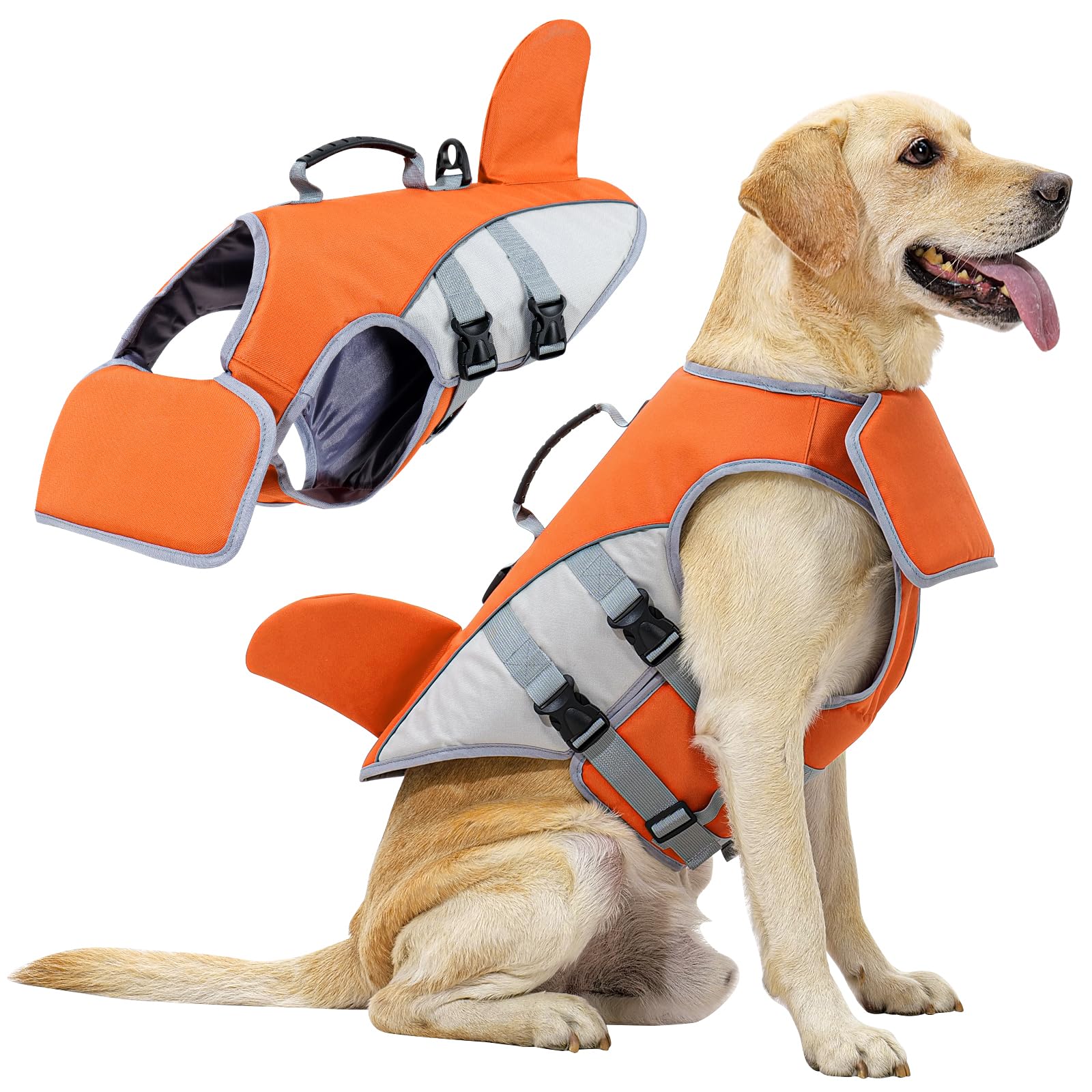 HEYWEAN Gilet Sauvetage Chien Aide à la Flottabilité Gilet de Natation Shark Gilets de Sauvetage pour Chiens Petits, Moyens et Grands Harnais Flottaison Chien Haute Visibilité avec Poignée