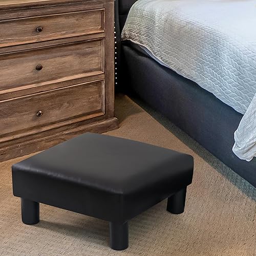 Miniatura 21 de Adeco Reposapiés pequeño/Reposapiés-Arte geométrico - Reposapiés otomano cuboide y cilindro, marrón café Piel sintética negra de poliuretano,Marrón