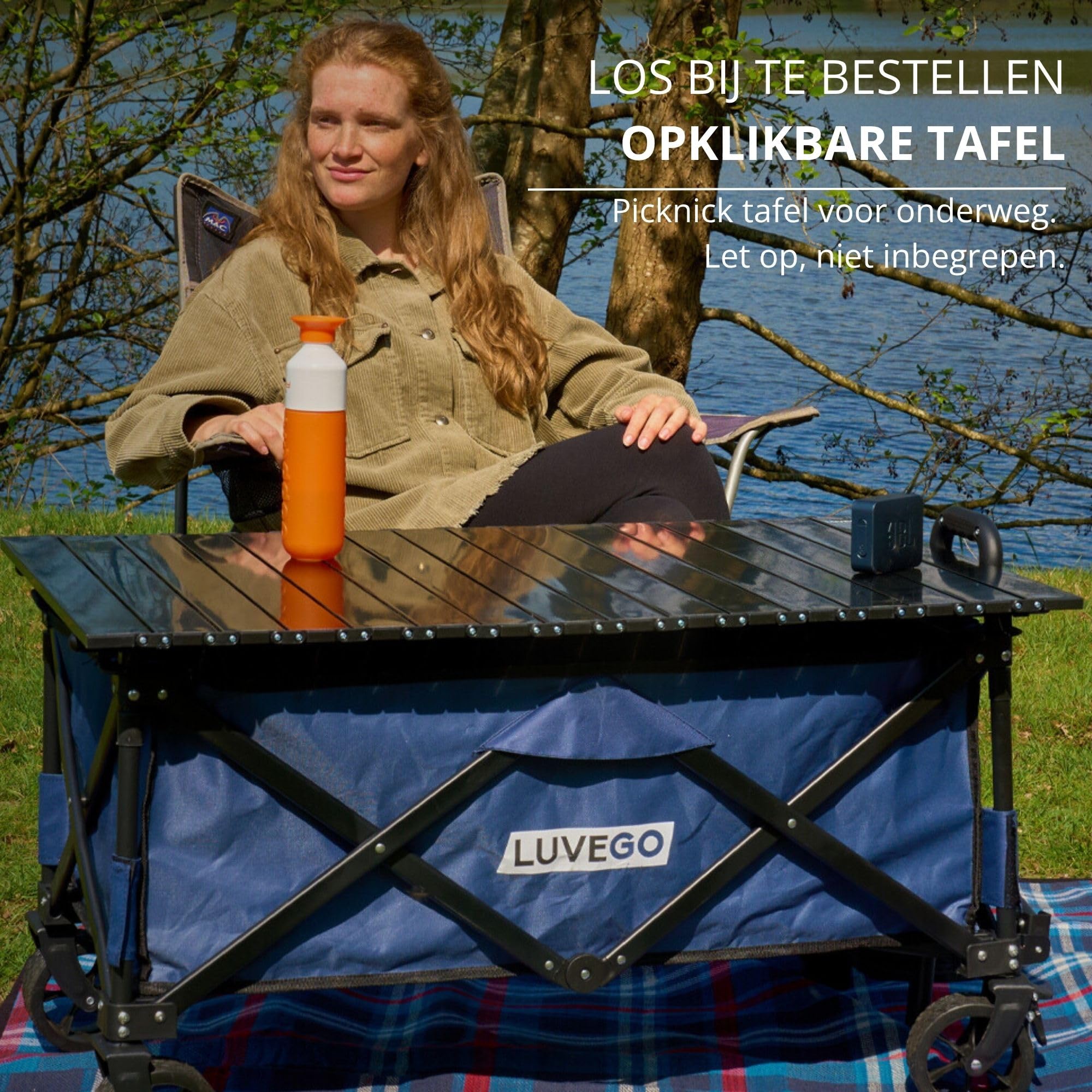 Luvego Carrello Spiaggia - 35L, Carrello Pieghevole, 4 Grandi ruote, Ruote a 360º, Trasportare fino a 100 kg, Maniglia regolabile, Per tutti i terreni