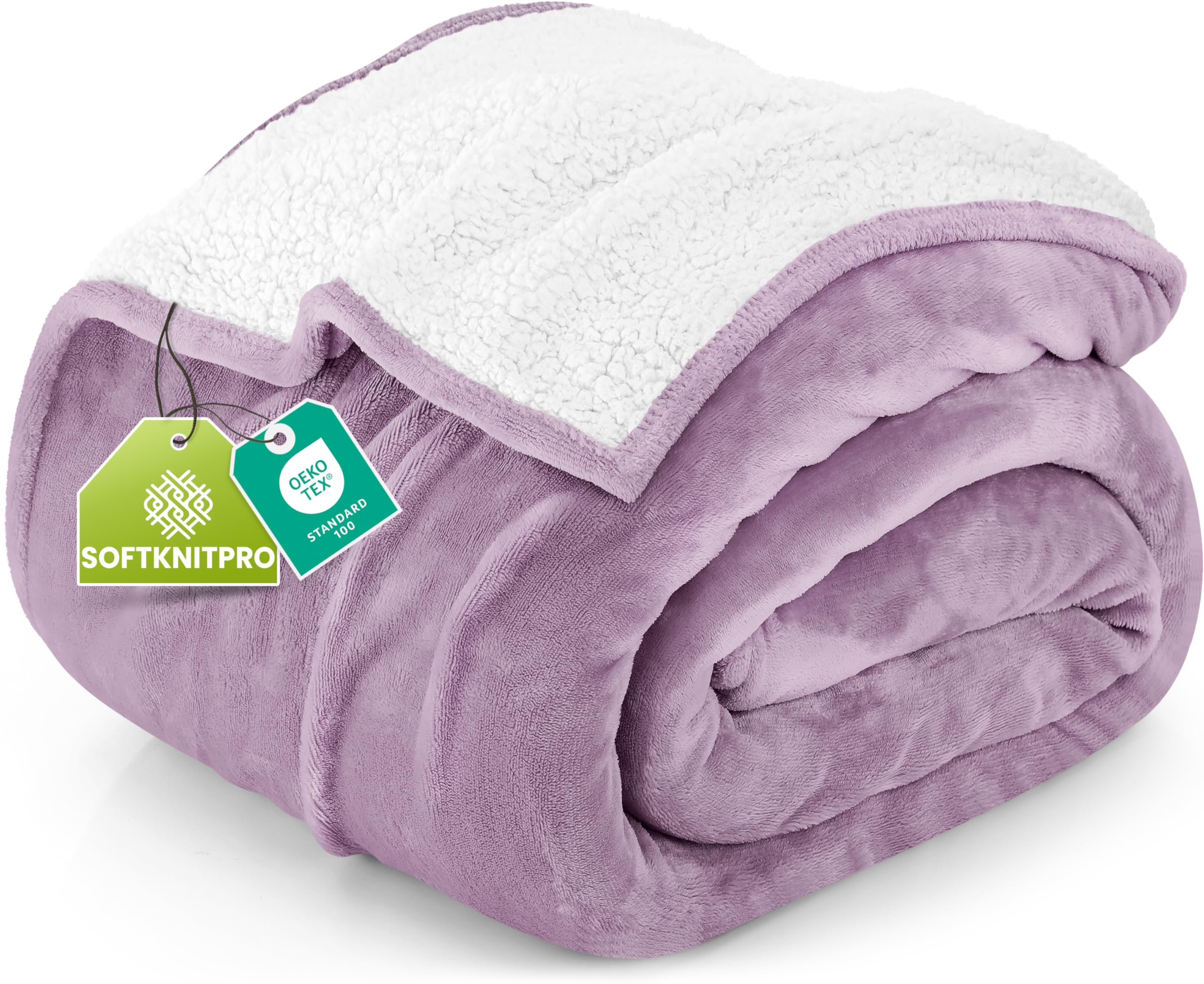 Bedding Sherpa Blanket California King Size (Lilac, 102x96 Inches) - Soft Lightweight Plush Fleece Reversible Blanket for Bed, Sofa, Couch, Camping and Travel