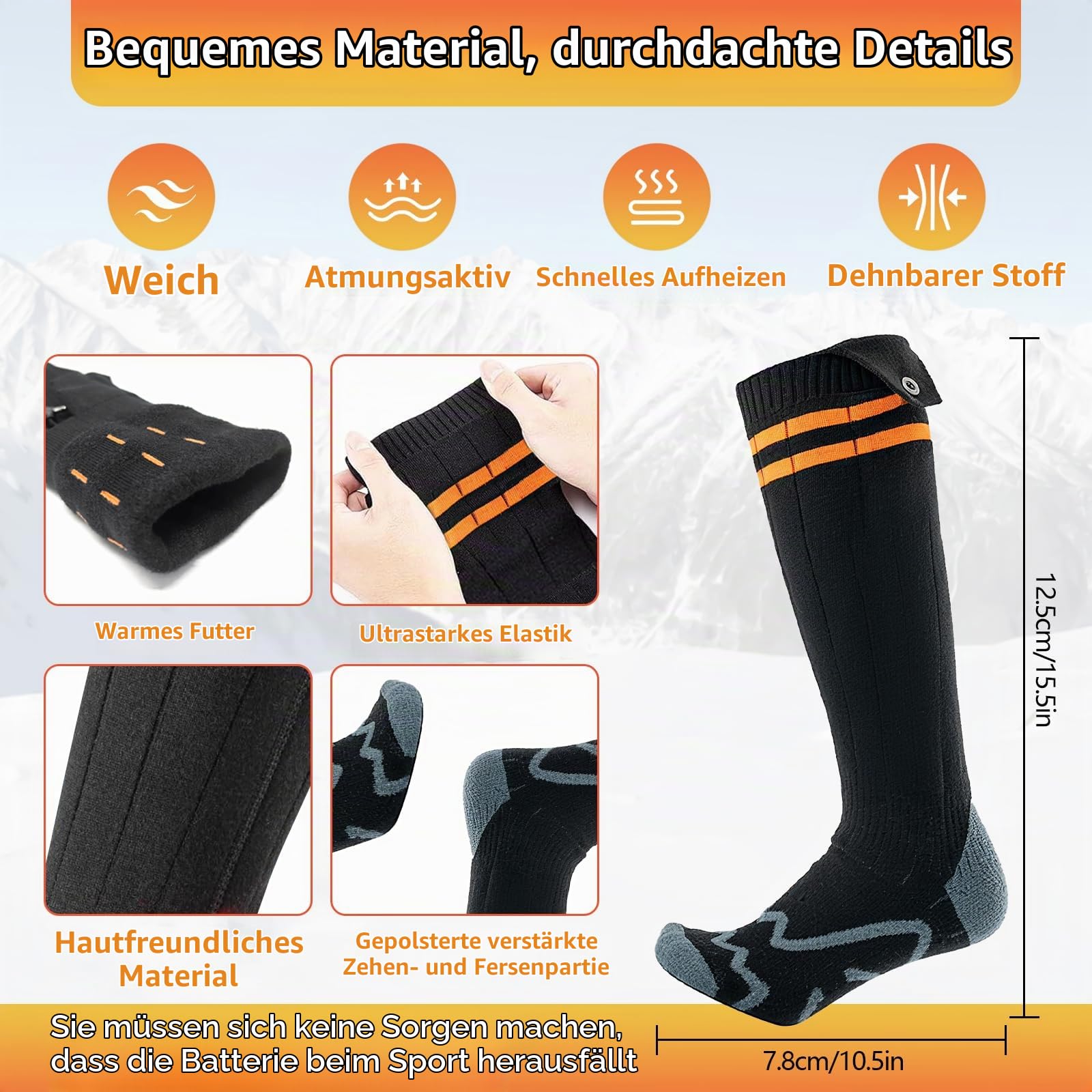 ROCKY&CHAO Beheizbare Socken Damen Herren, 5000 mAh Akku Heizsocken mit Powerbank, 4 Heizstufen Fußsohlenwärme, Waschbare Wärmesocken mit Wäschesack, Ideal für Winter Outdoor-Sport Fußwärmer