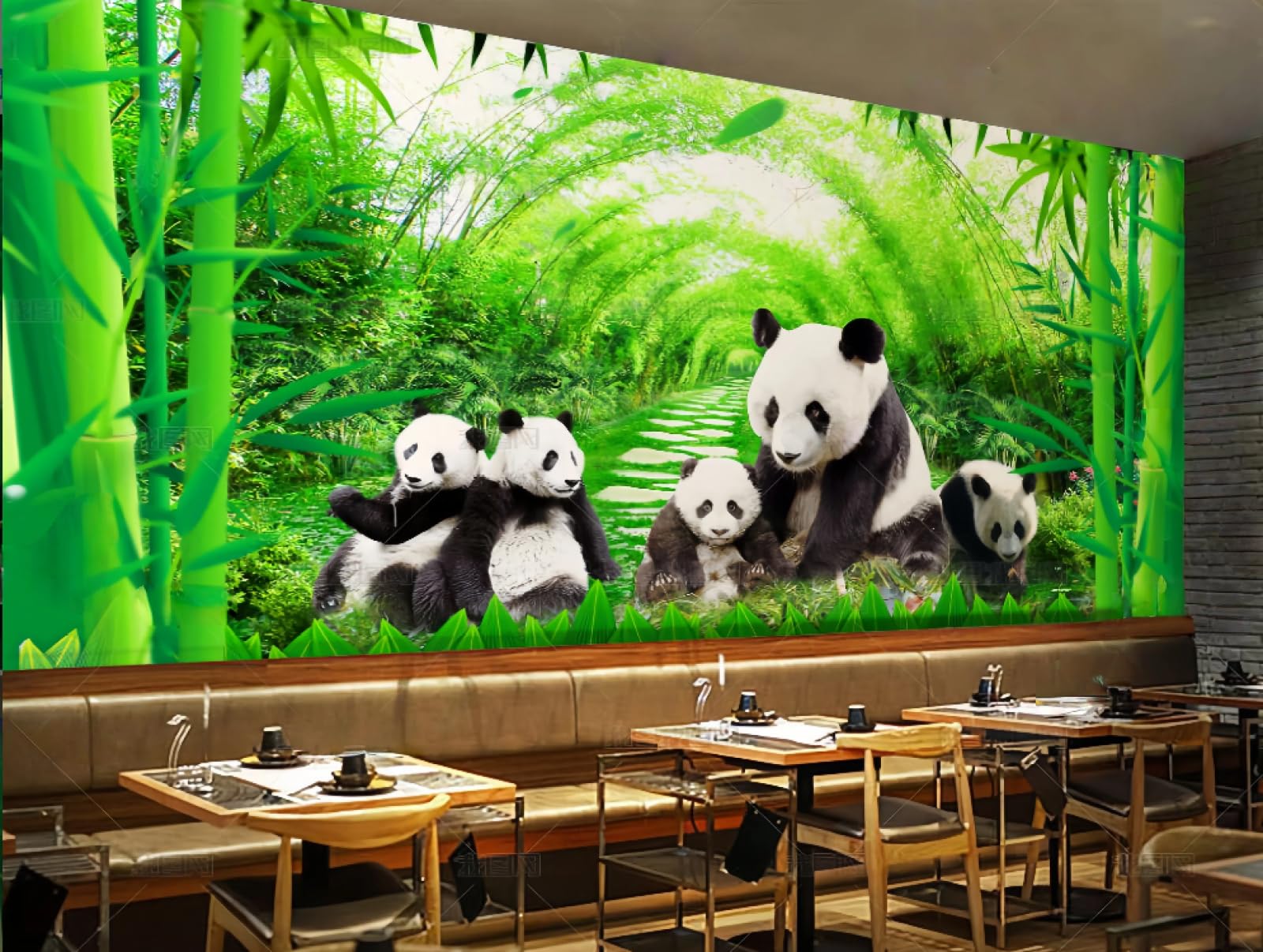 Ręcznie malowana bambusowa tapeta panda do kawiarni i restauracji, 3D, 150x105cm