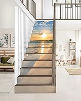 Vista 6 de FLFK Adhesivos para escaleras Sunrise Coast - Juego de 15, adhesivos para contrahuella de escalones pela y pega, 39.3"x7.08