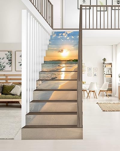Miniatura 6 de FLFK Sunrise Coast - Juego de 15 calcomanías para escaleras, despegar y pegar, 39.3 x 7.08 pulgadas