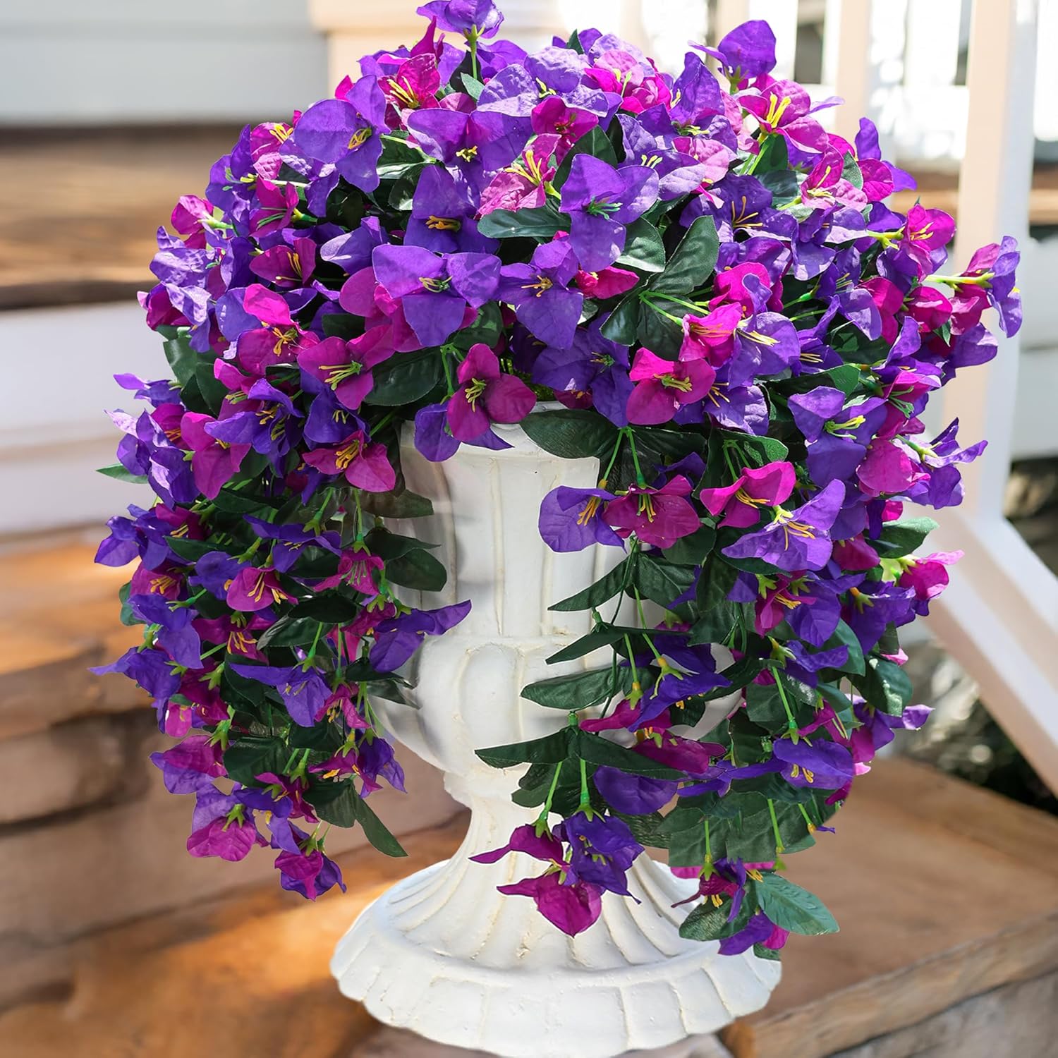 HyeFlora Bougainvillea Artificial Hanging Flowers Plants for Outdoors Decoration, 2pcs Fake Flowers Silk Bougainvillea Vines Realistic UV Resistant Faux Flowers for Outdoor Planters Porch Patio, Mix