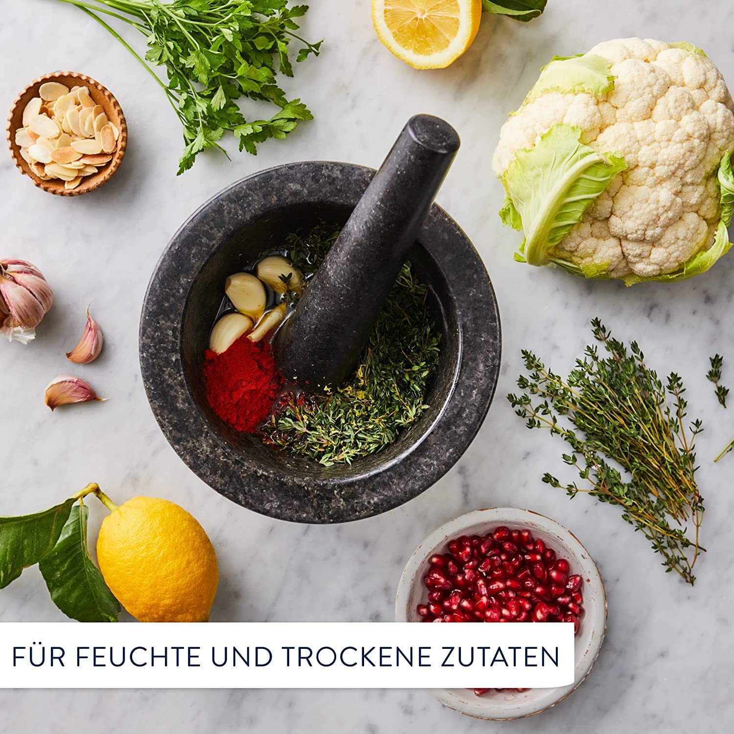 Jamie Oliver by Tefal Mörser und Stößel aus Granit, 14,5 cm Durchmesser, Kräuter und Gewürze zerkleinern, einfache Reinigung, K1823155