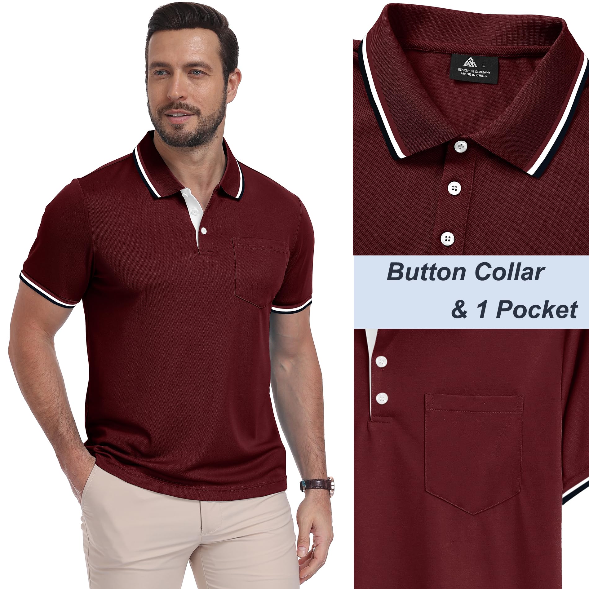 ZITY Polo para Hombre Paquete de 5 Polo Manga Corta Camiseta Golf Trabajo Transpirable Camiseta Informal con Bolsillo Verano 5 Pack T Shirt para Vacaciones - 4