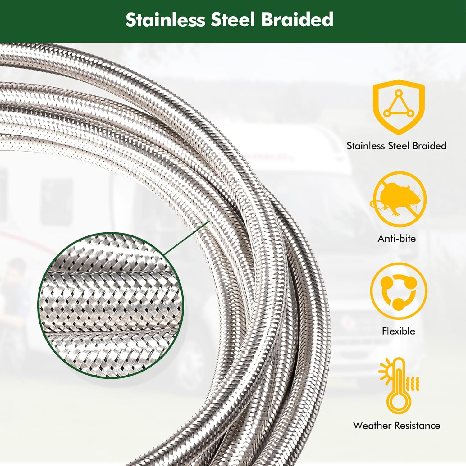 Extend a Stay RV Propane Kit, Propane Brass Tee 4 Port with 12 FT and 5 FT Stainless Steel Hoses for Motorhomes, Connecting Auxiliary Propane Bottles and Appliances