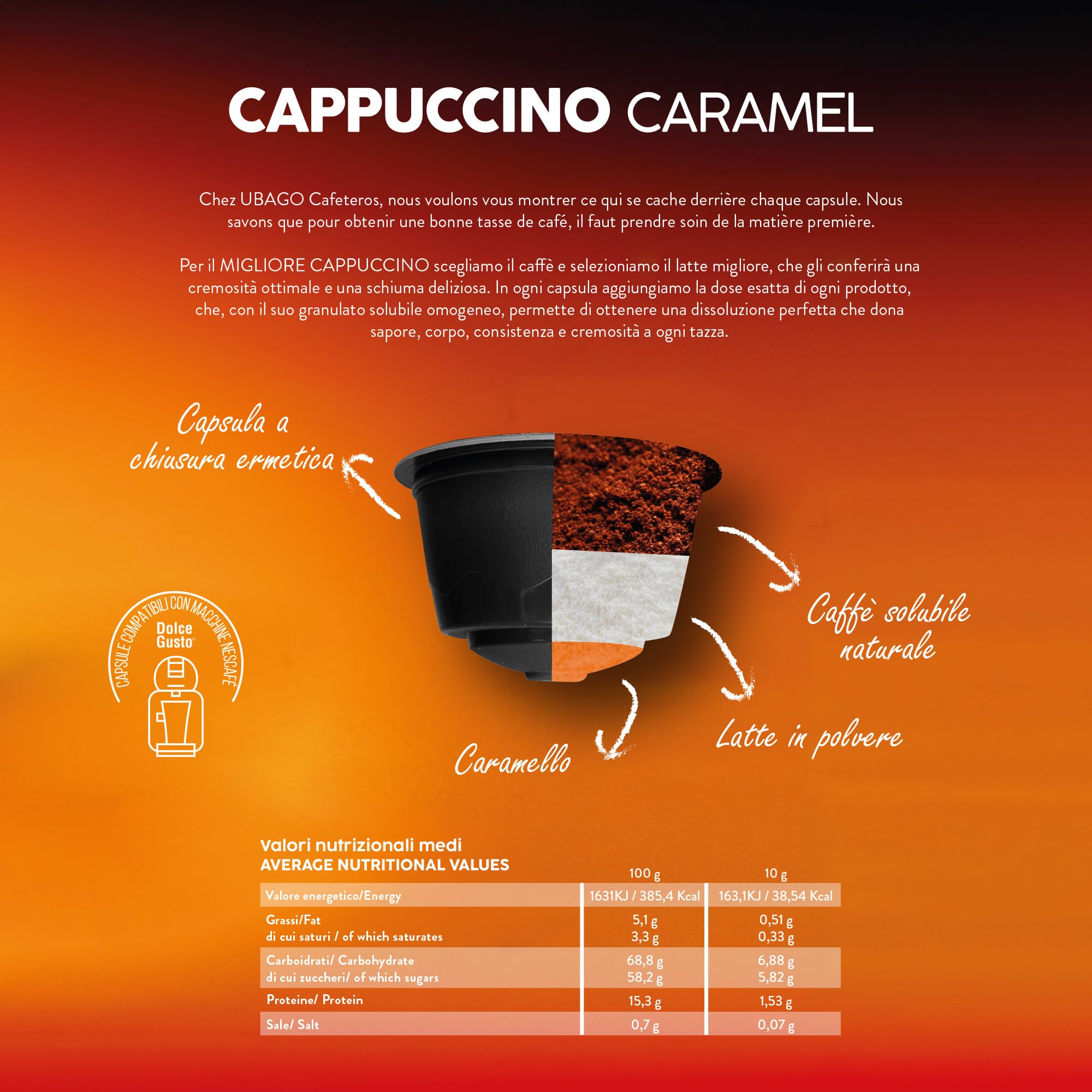 Ubago Caffè in capsule Cappuccino al caramello, Toffee Edition, Capsule compatibili Dolce Gusto, Offerta da 192 unità