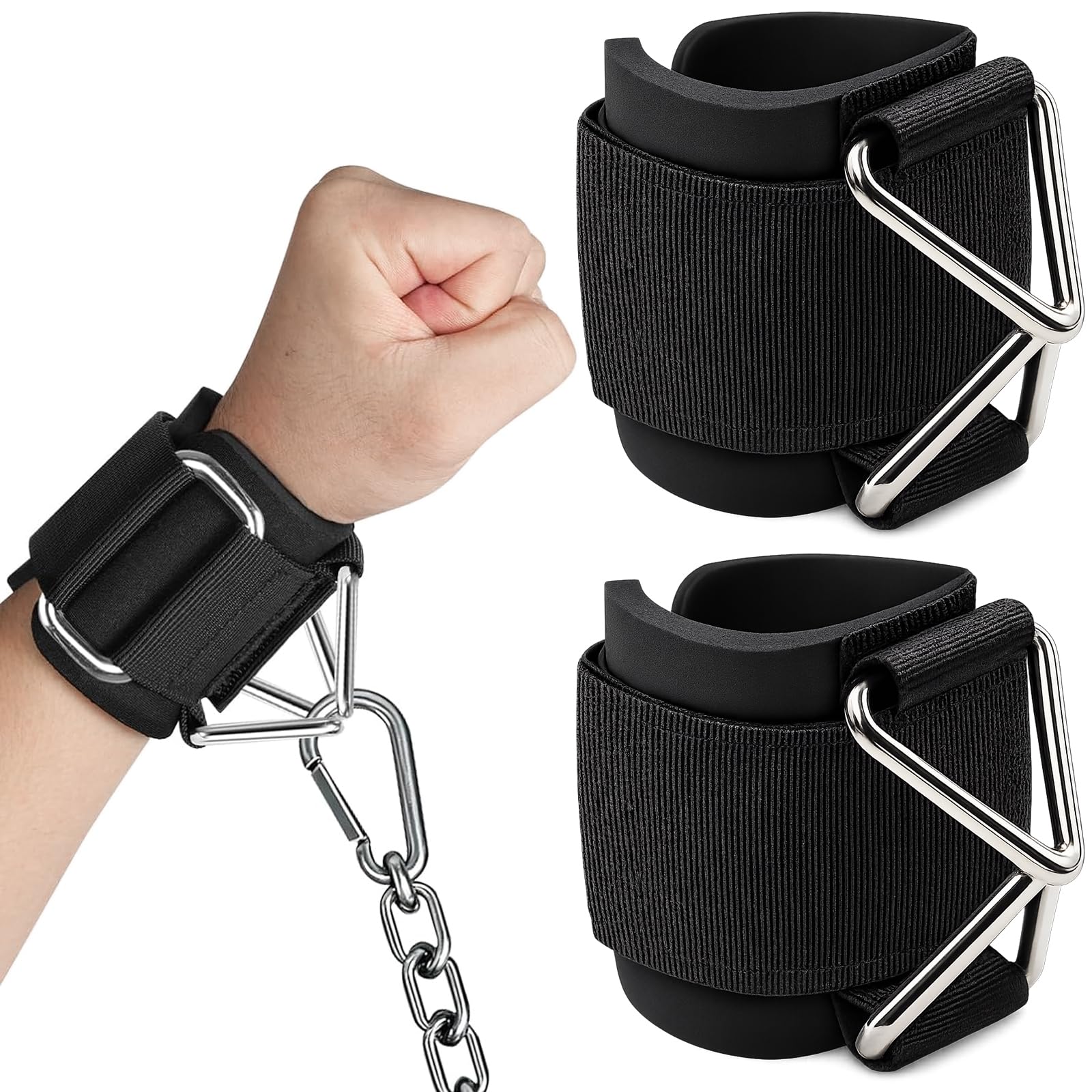 2 Pack Neoprene Padded Wrist Straps - Gym Wrist Cuffs for Cable Machine, Adjustable Hook&Loop and Secure Cuff Design, Fitness Strength Training Equipment for Men Women