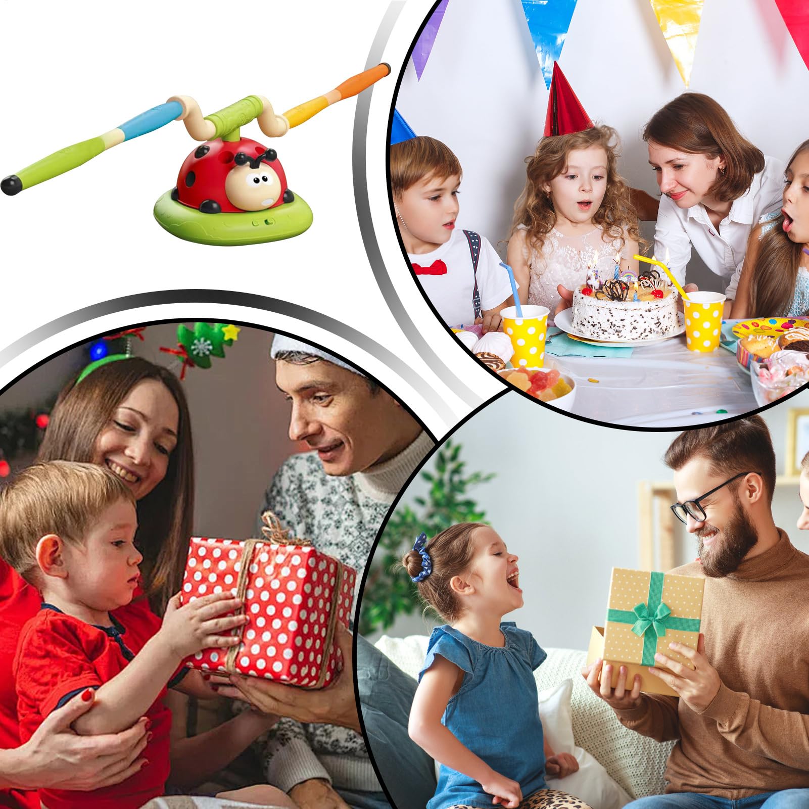 3 en 1 kit de juguete de salto musical, juego de lanzamiento de anillo, Ladybug Jump Rocket Launcher para niños, juguetes de jardín con control remoto, juegos de fiesta al aire libre para niños 3-6