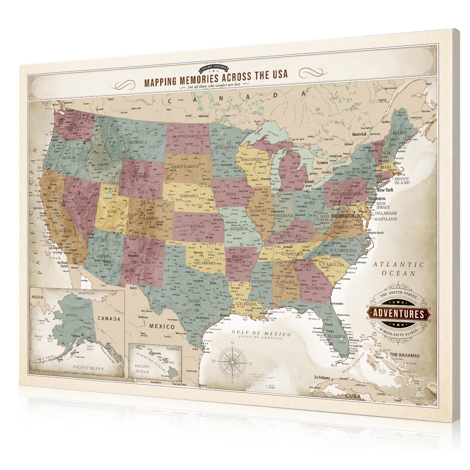 DECORARTS US Maps for Wall, Soft Pastel Canvas USA Map, 40x30''