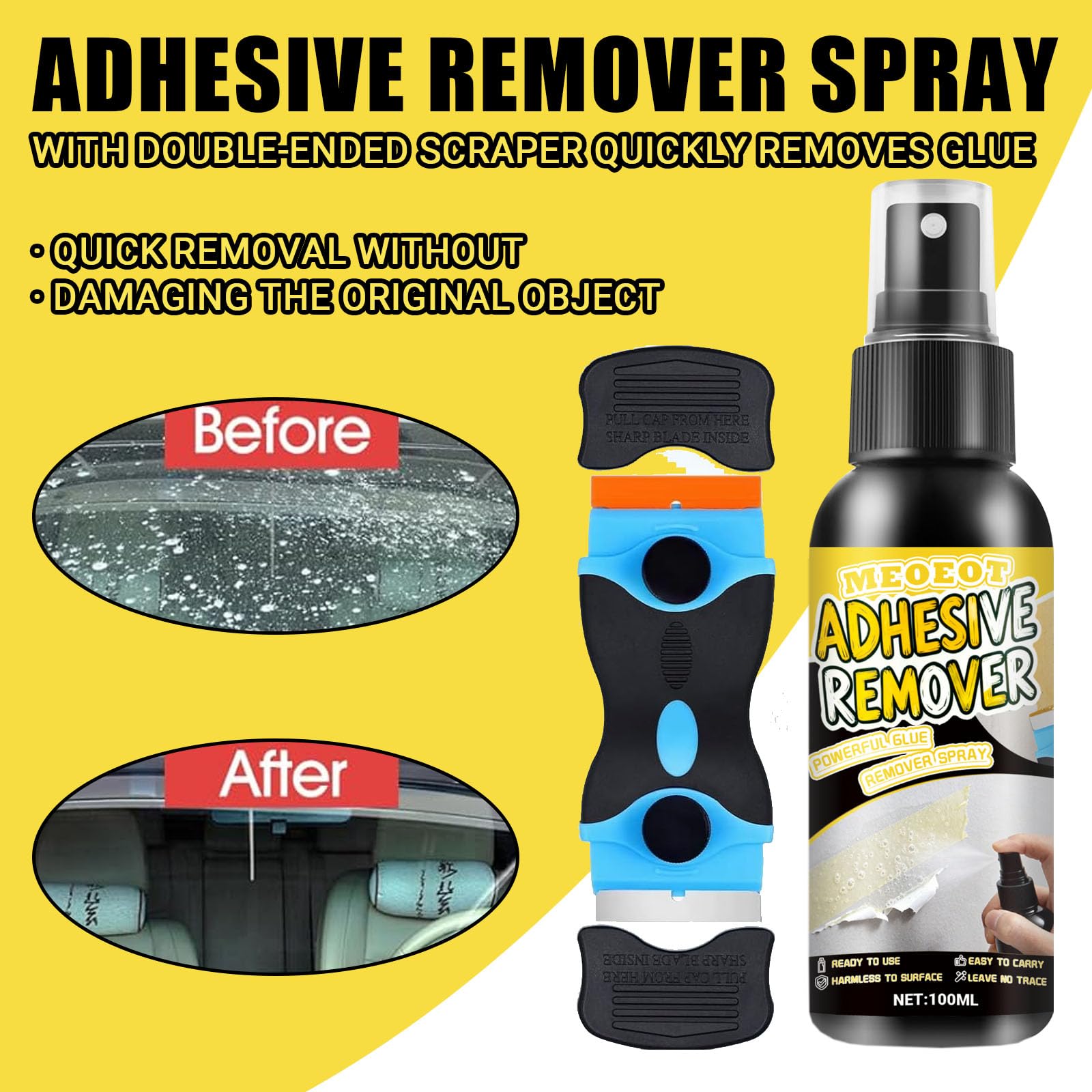Dissolvant Colle Spray Décapant Adhésif 100ML avec Grattoir