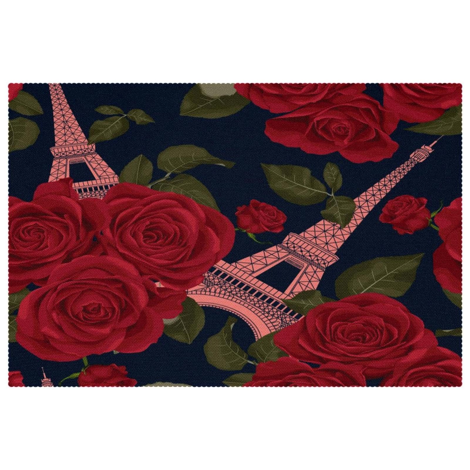Sets de table en tissu Oxford parfaits pour un dîner romantique aux motifs roses et Tour Eiffel