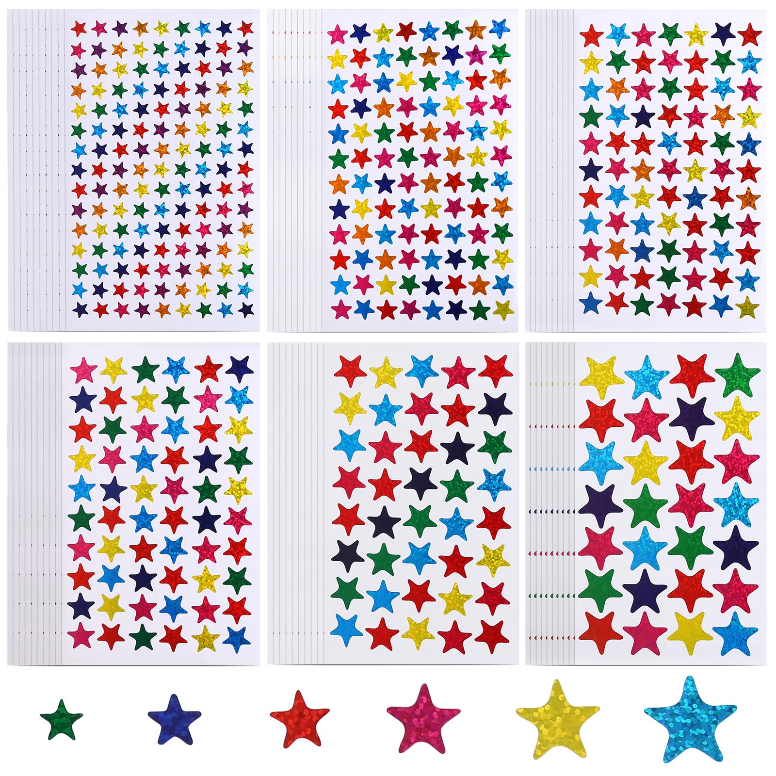 4360 Pcs Colourful Star Stickers, 6 Different Size, Small Size