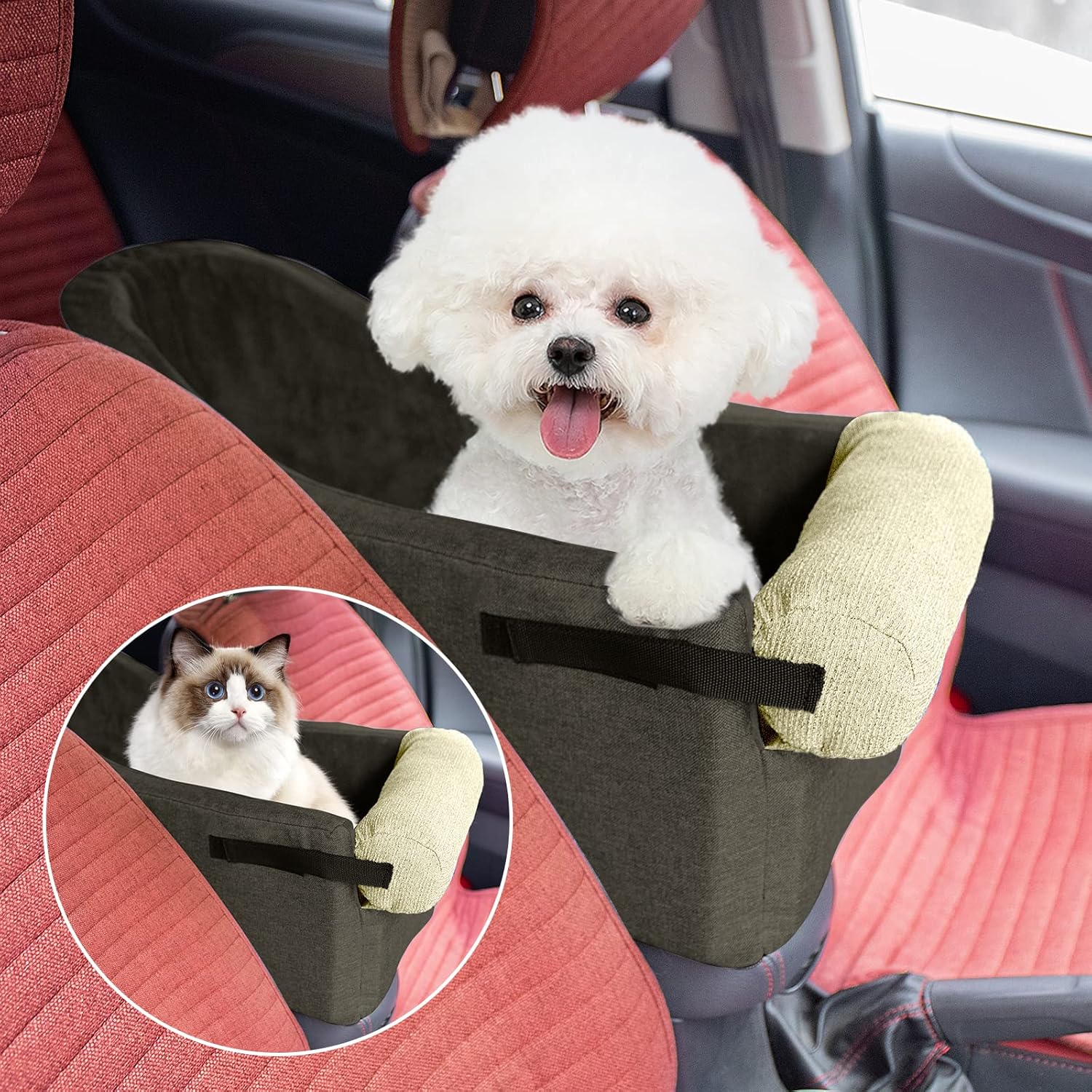 Shujin Dog Seat Centre Console Car for Small Dogs and Cats, Car Booster