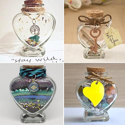 Miniatura 6 de 3 tarros de vidrio en forma de corazón con tapas de corcho, recipiente lindo de 2.7 onzas, 2.5 x 1.68 x 2.95 pulgadas, botellas de vidrio pequeñas