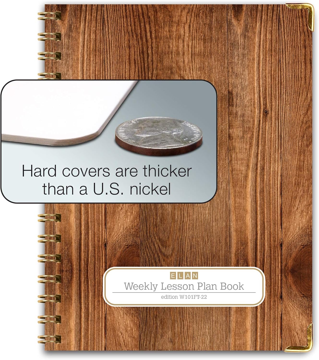 HARDCOVER 7 Period Teacher Lesson Plan; Days Horizontally Across The Top (W101) (+) Bonus Clip-in Bookmark (Woodgrain Medium) : Office Products