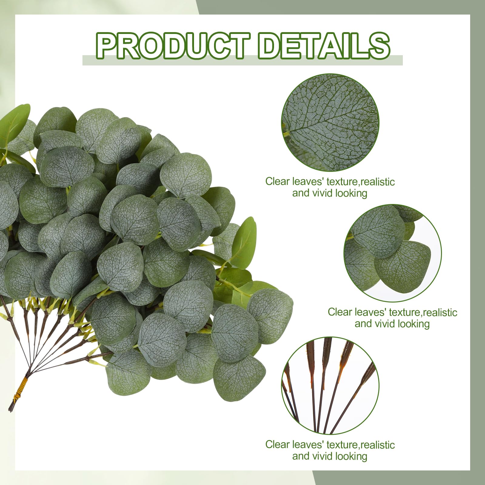 Lot de 70 tiges de feuilles d'eucalyptus artificielles, longues et ovales pour mariage, vacances, jardin, maison, bureau, décoration florale verte