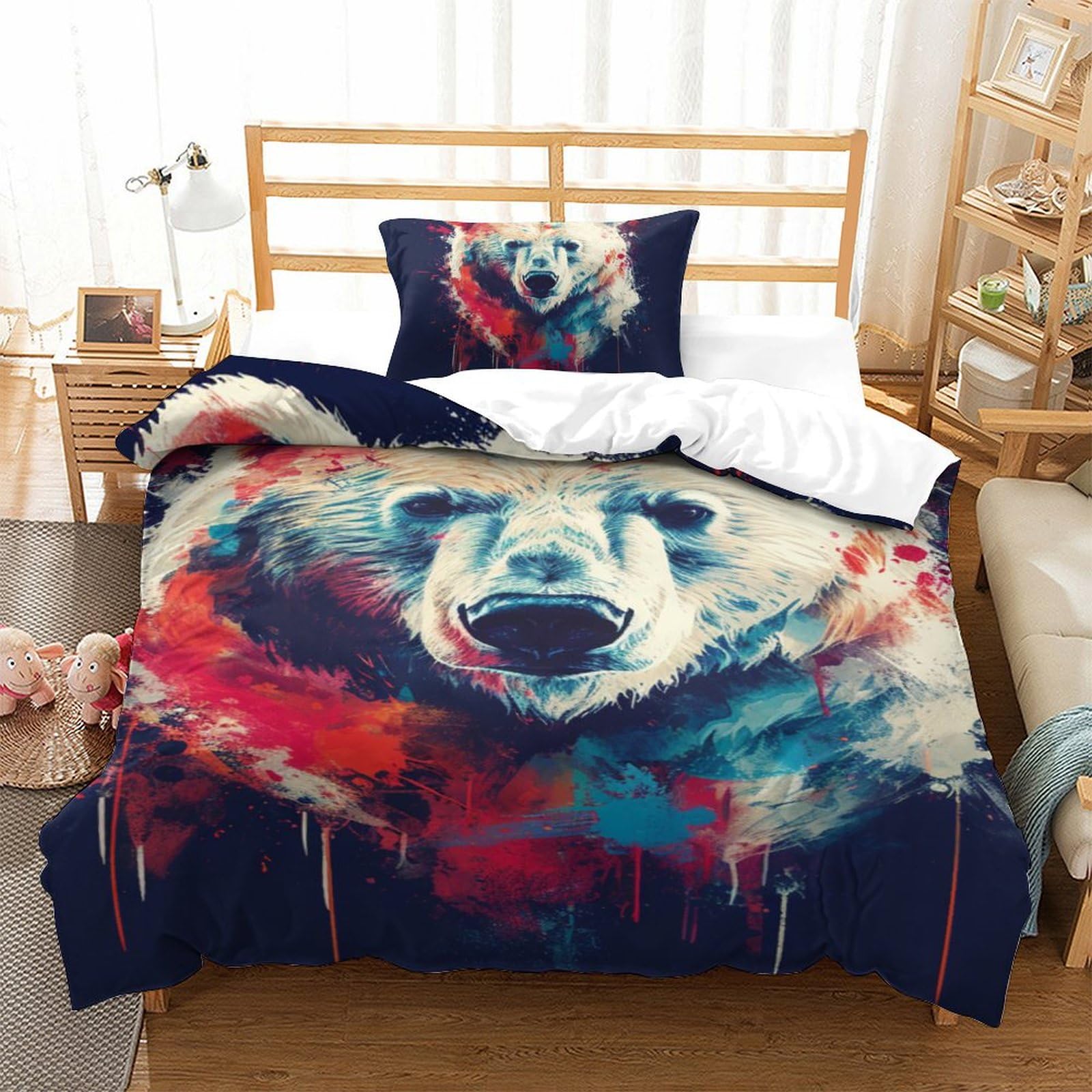 Housse de couette ours polaire anti-plis en microfibre pour un lit impeccable sans repassage