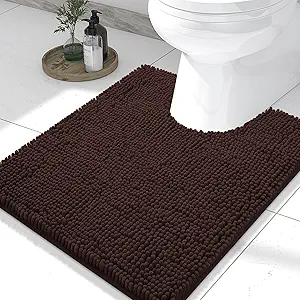 Smiry Luxury Chenille Toilet Rugs U-Shaped 24x20, Soft Absorbent Non-Slip Contour Bathroom Rugs for Toilet, Machine Washable Contoured Bath Mats, Brown