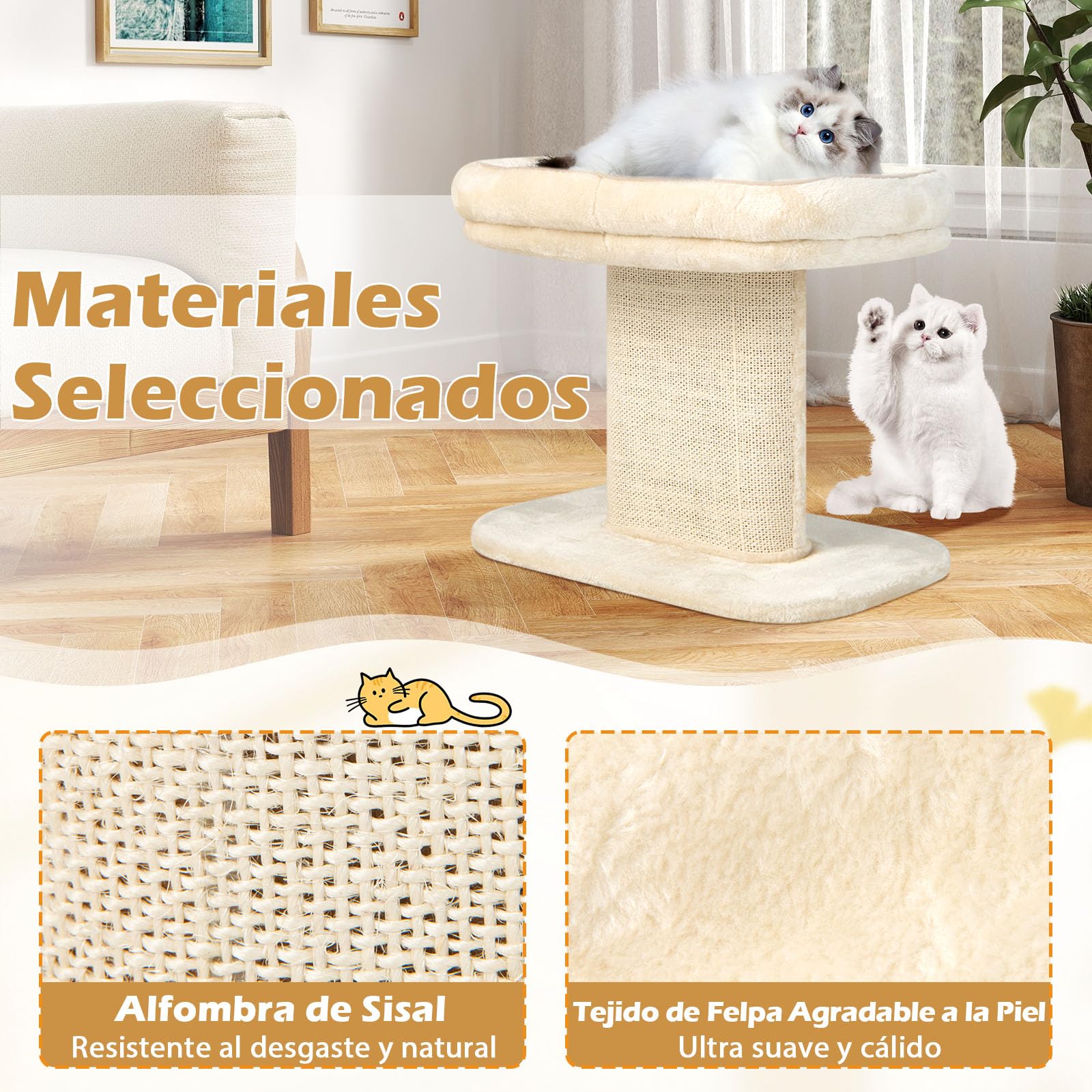 GYMAX Árbol Rascador de 50 cm de Alto para Gatos, Árbol de Escalada con Asiento de Felpa Suave, con Columna de Sisal y Pelota, Árbol de Actividad y Árbol de Juegos, para Pequeño Gato, Beige