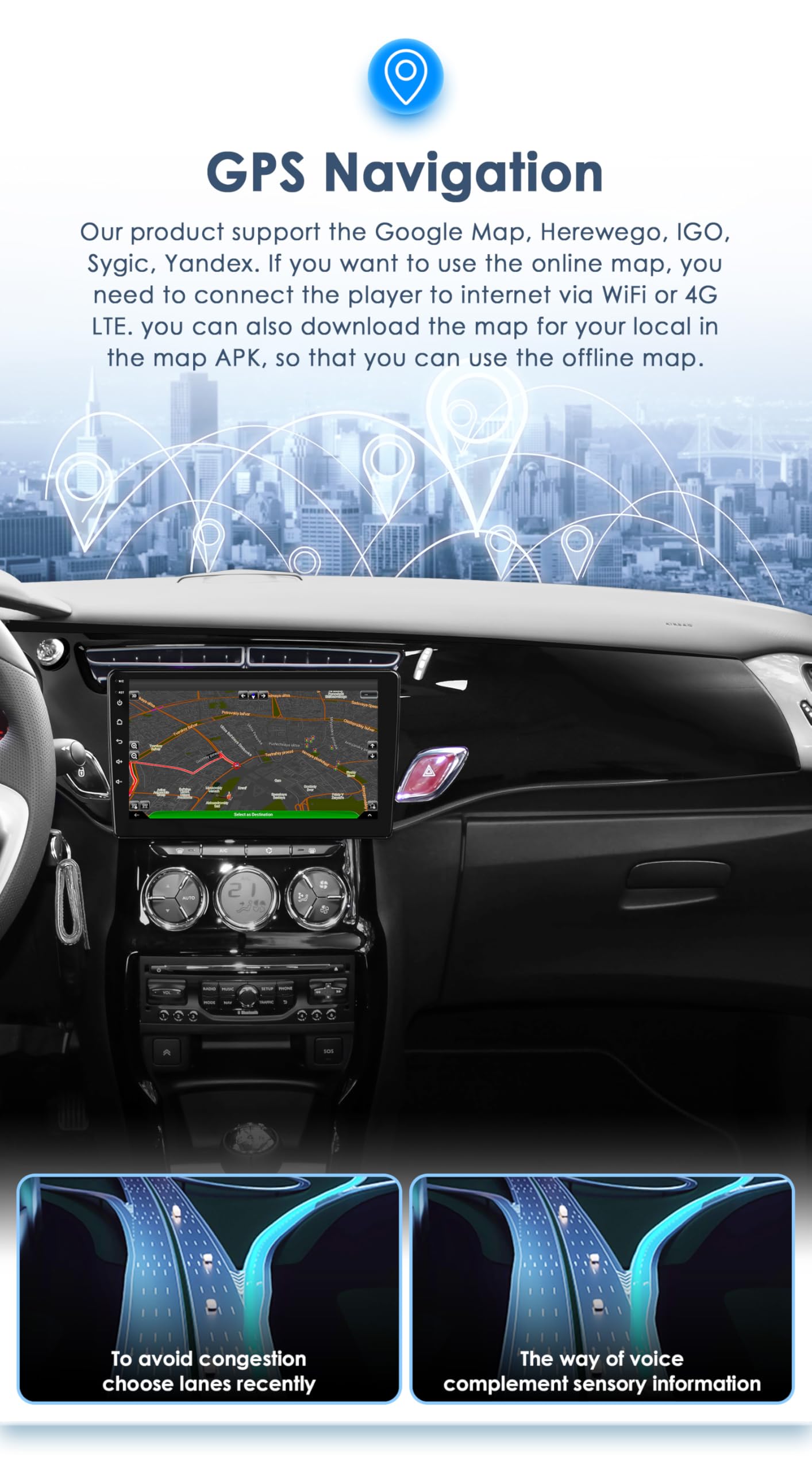 Autoradio Android 13 pour Citroën C3 DS3 2010-2016, 8 cœurs 4G + 32 Go Navi Support autoradio sans Fil Carplay/Android Auto Bluetooth Dab WiFi 4G Lien Miroir caméra arrière/Avant (Noir)
