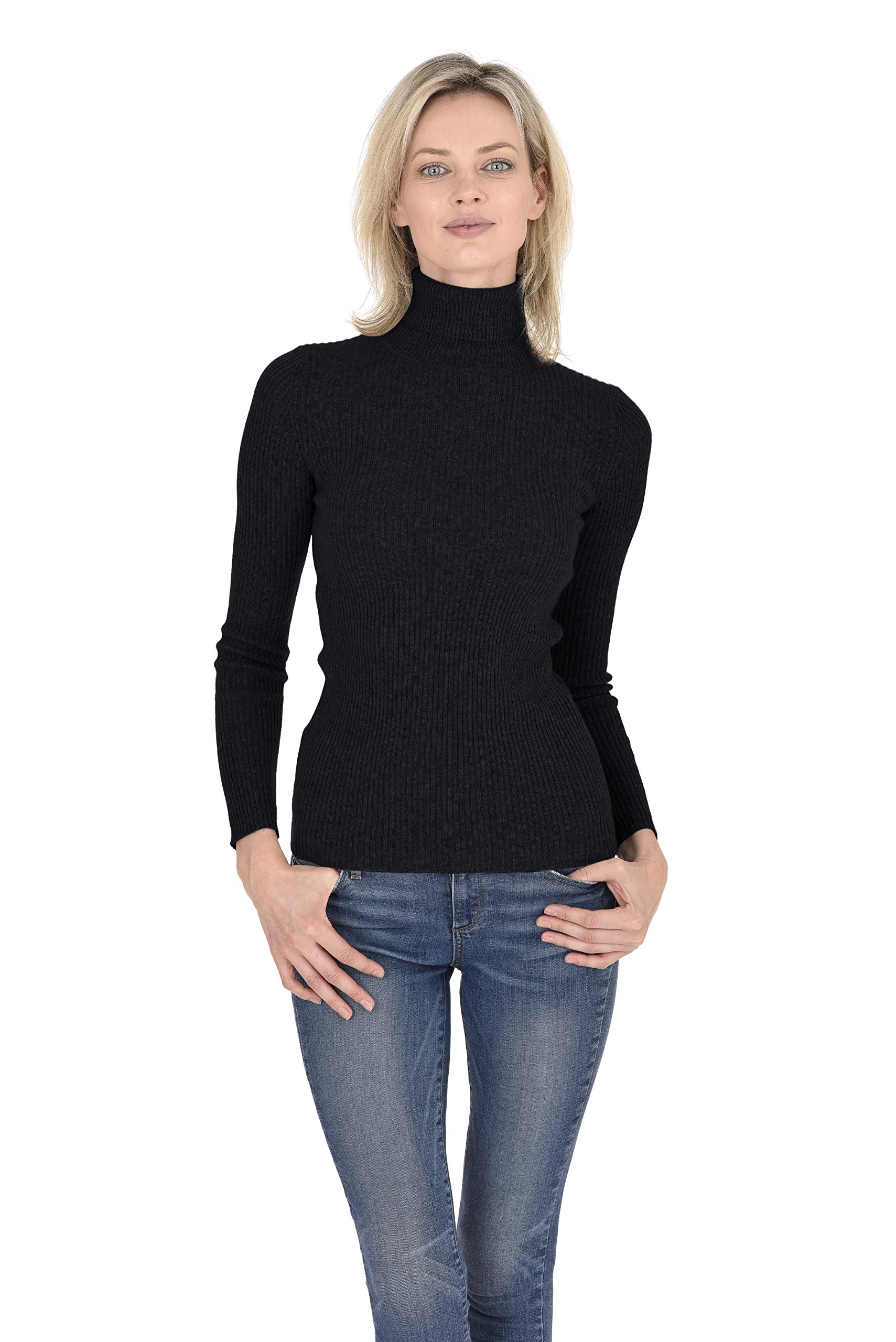 Cashmeren Womens Basic Ribbed Turtleneck Sweater 100 Pure Cashmere Long Sleeve Roll Neck Pullover
