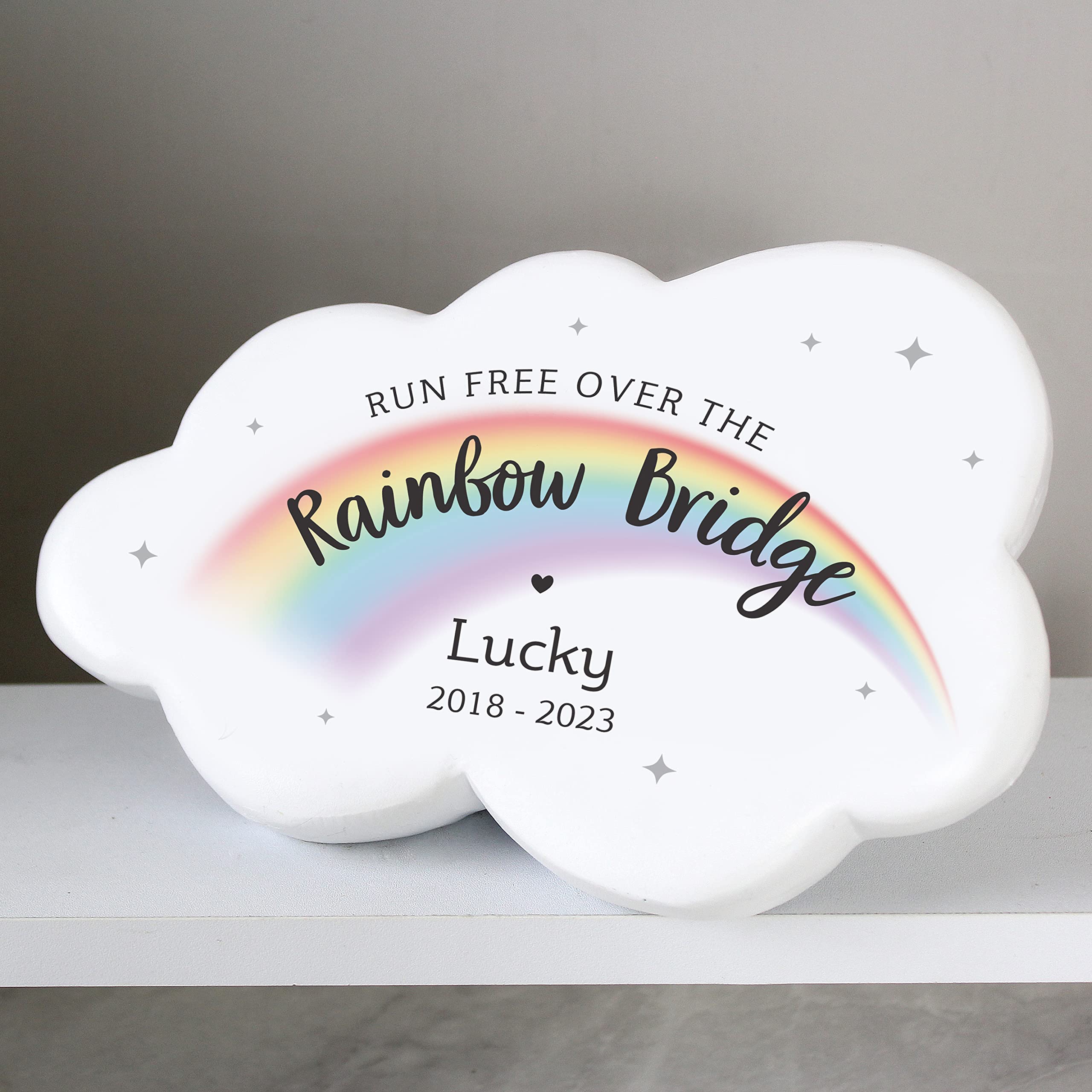 Custom Personalised Rainbow Bridge Cloud Pet Memorial Resin Stone with Custom Message