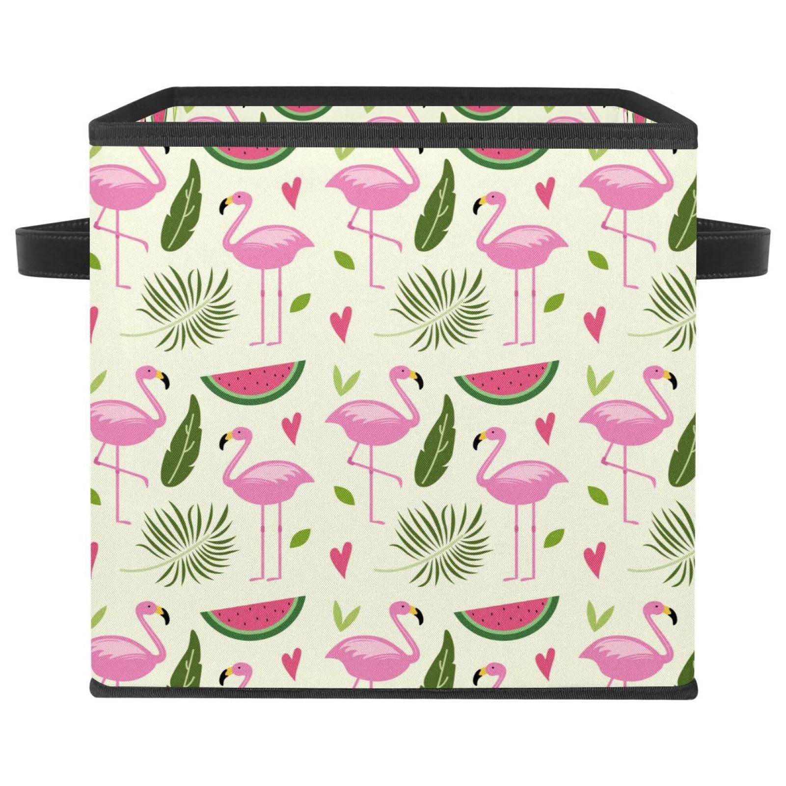 Boîte de rangement pliable en tissu motif flamant rose et pastèque