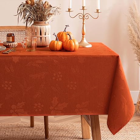 joybest 60x120 Inch Fall Tablecloth with Autumn Leaves Jacquard