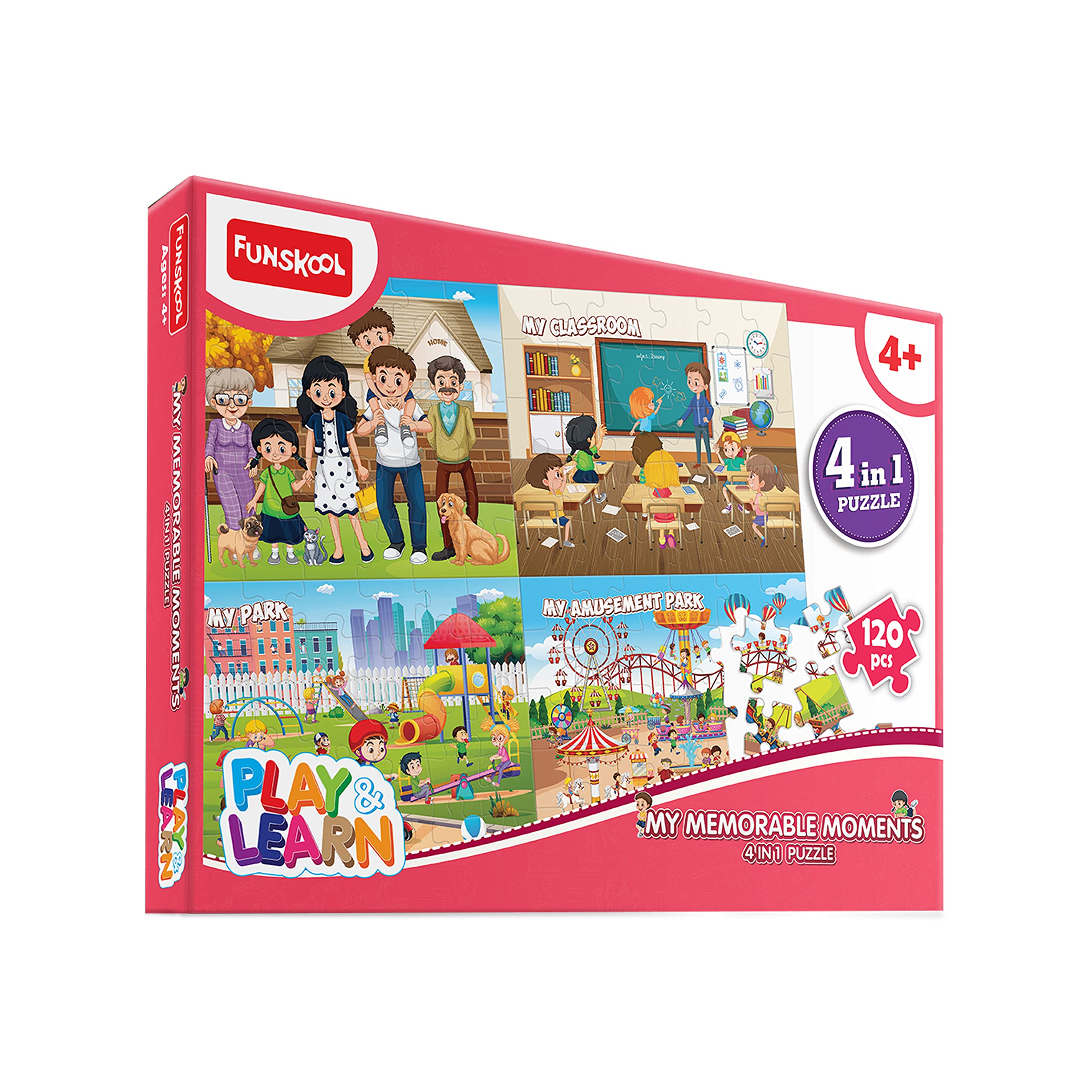 Play & Learn Funskool My Memorable Moments 4in1 Jigsaw Puzzle Game for Kids, 120 Pieces, Educational, Learning & Development, Fun Activity Toy for Childrens, Gift Set for Kid, Age 4+ Years