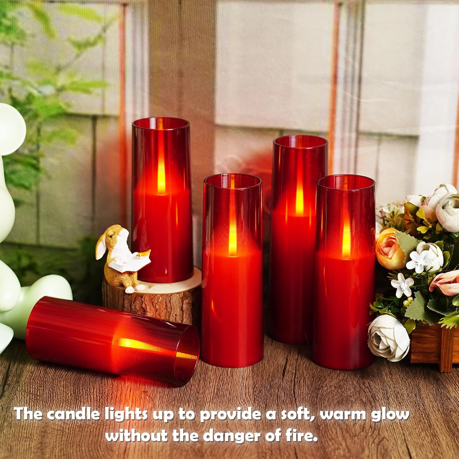 kakoya Flameless LED Candles Upgraded Realistic Flickering Flame,7Pcs Battery Operated Candles with Remote Timers,LED Pillar Candles for Home Decor,Christmas,and Parties(Red) image 2