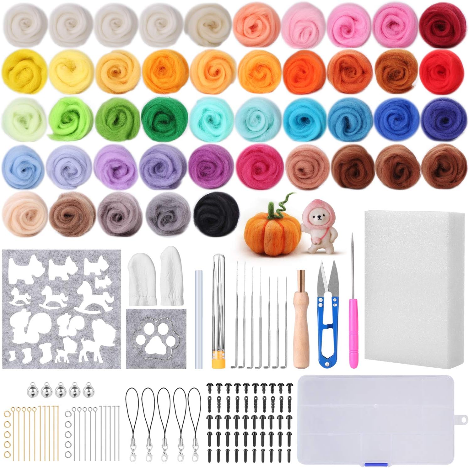 Needle Felting Kit, FIXM 40 Colors Wool Roving for Felting Wool Needle, Felt Starter Kit Wool Felt Tools with Fibre Yarn DIY Needle Felting Supplies