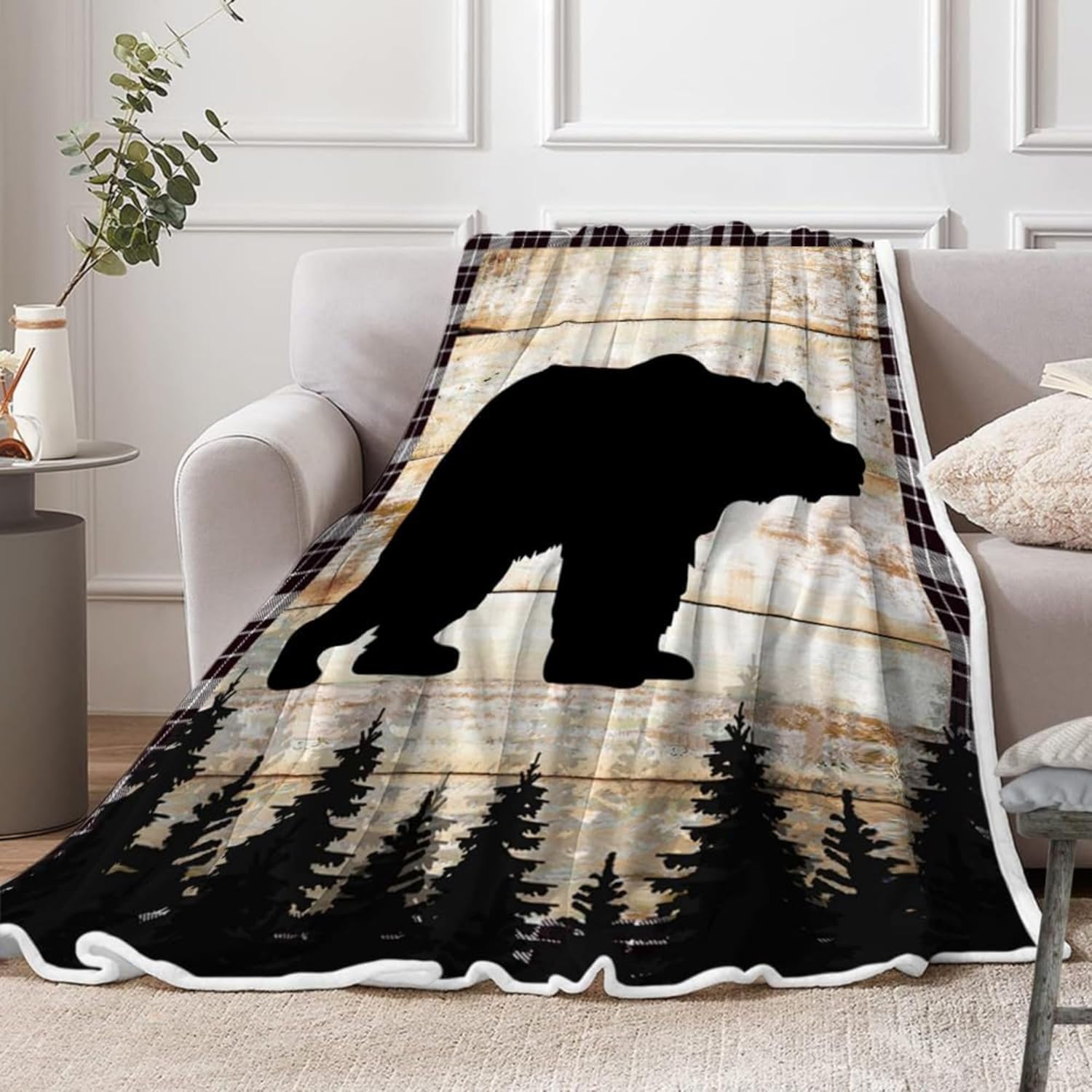 NYMB Bear Throw Blanket, Rustic Cabin Decor Woodland Blankets for Couch Bed, Winter Snowflake Christmas Blanket Gifts for Women, Farmhouse Decor for Couch Bed Living Room