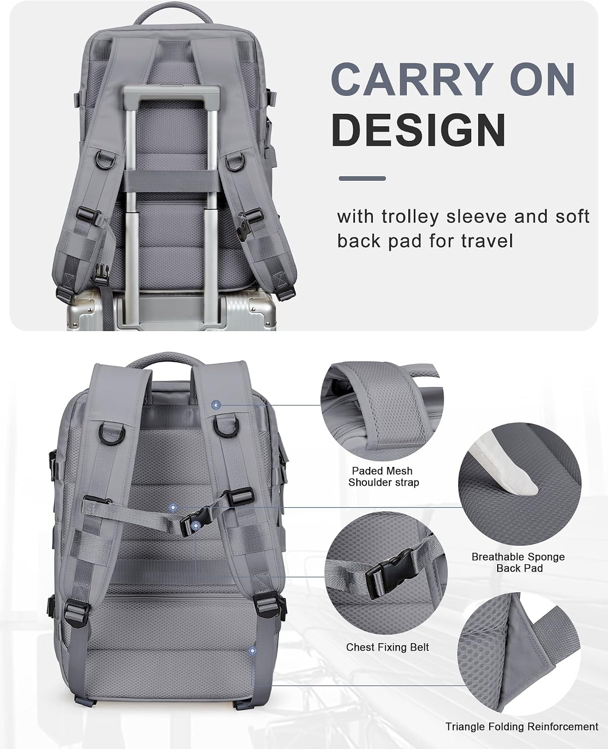 WONHOX Mochila grande para laptop de viagem, expansível, aprovada por voos, mochila de mão para mulheres e homens, impermeável, 43.2 cm, mochila para laptop, caminhada, trabalho, com compartimento WONHOX Mochila grande para laptop de viagem, expansível, aprovada por voos, mochila de mão para mulheres e homens, impermeável, 43.2 cm, mochila para laptop, caminhada, trabalho, com compartimento