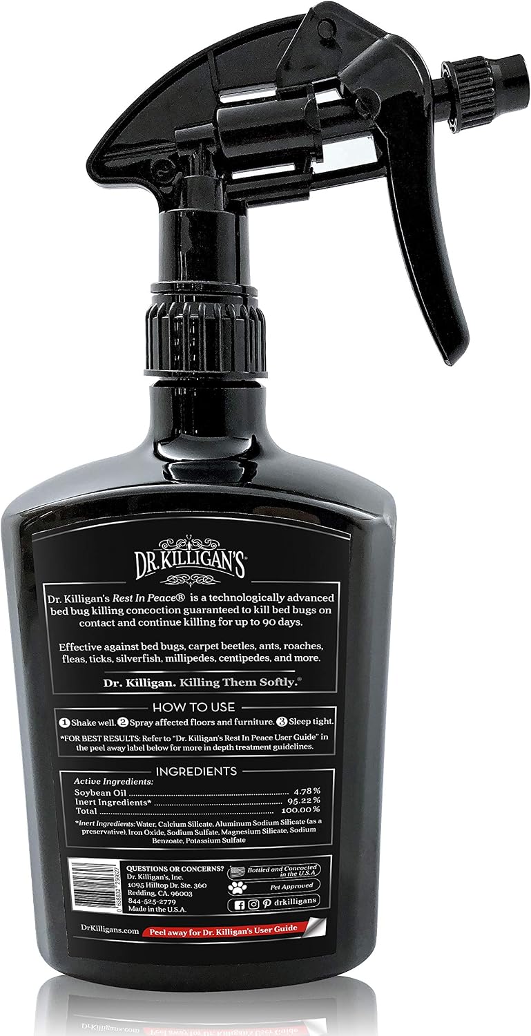 Dr. Killigan's Rest in Peace Bed Bug & Mite Spray | Nontoxic Bedbug & Mites Killer for Mattress, Bedding, Furniture, Carpet and Indoor Home | Organic Natural Treatment | Baby, Eco & Pet Safe