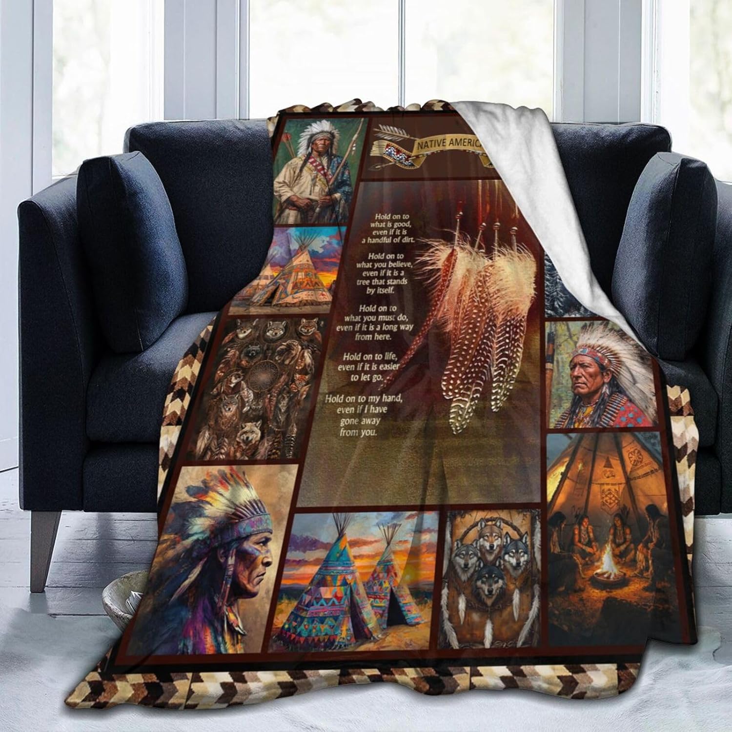 Native Indian Throw Blanket Native American Gifts for Boys Girls Women Men Plush Cozy Flannel Fleece Fuzzy Party Blankets 50"X40" - Image 6