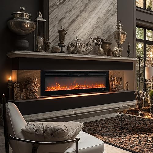 Miniatura 8 de WAMPAT Inserto de chimenea eléctrica de 60 pulgadas, calentador de chimenea independiente montado en la paredindependiente con control remoto y