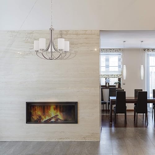 Miniatura 2 de Sunset Lighting F18005-80 Dalton - Lámpara de araña de cinco luces, cristal grabado en ópalo, regulable, con acabado de níquel satinado brillante