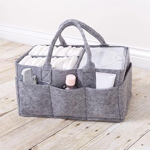 Miniatura 7 de Sammy & Lou Organizador de almacenamiento plegable de fieltro gris claro, diseño dividido para mantener organizados pañales, toallitas y artículos