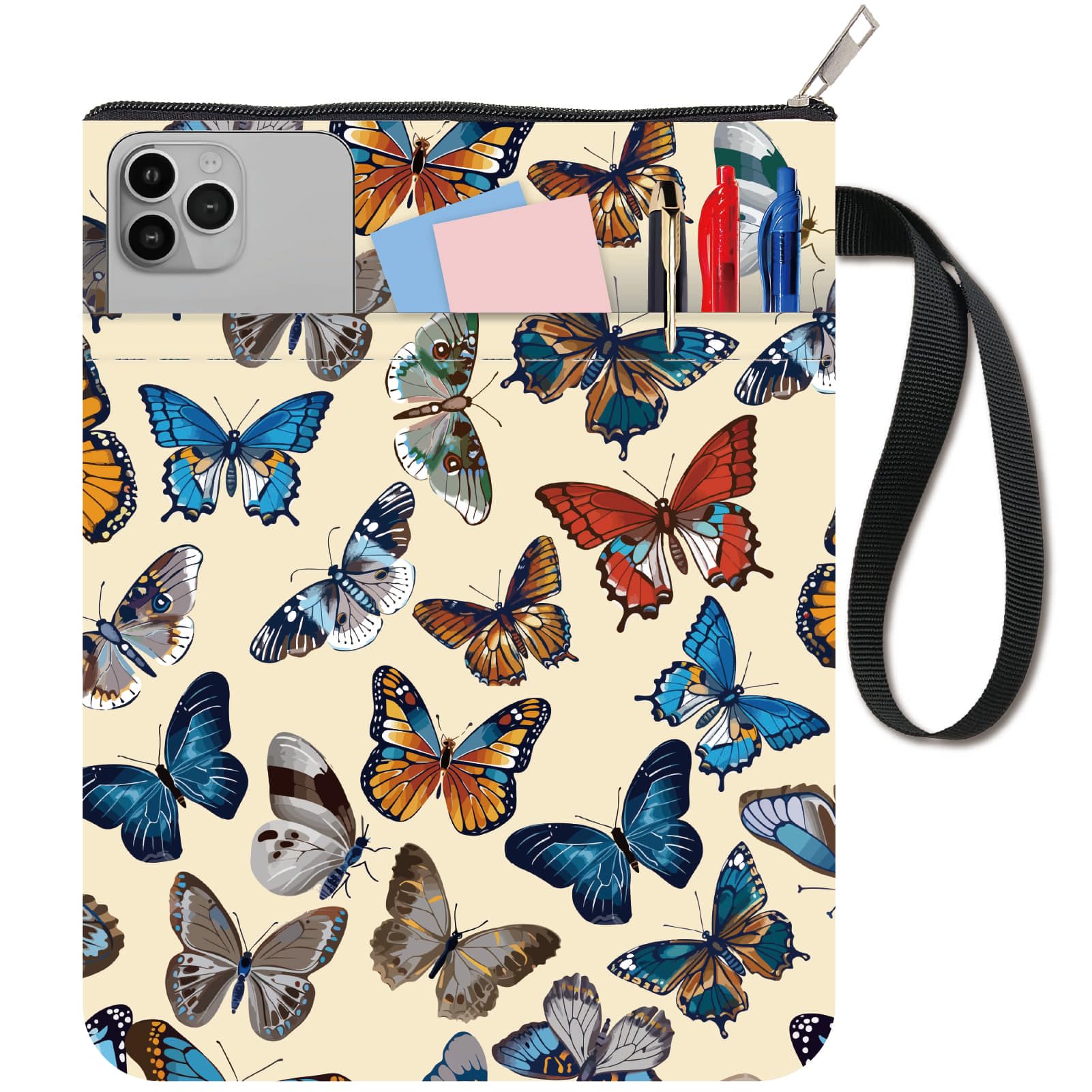 CRASPIRE Butterfly Book Sleeve Book Protector Book Covers for Paperbacks Washable Fabric Cloth Book Cover with Zipper and Extra Sleeve Pocket for Book Lovers Classmate Gifts