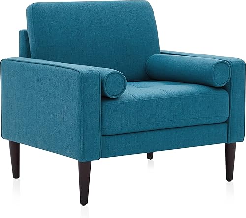 BELLEZE Silla decorativa moderna de mediados de siglo sillón tapizado vintage contemporáneo cómodo sofá individual de gran tamaño para sala de estar