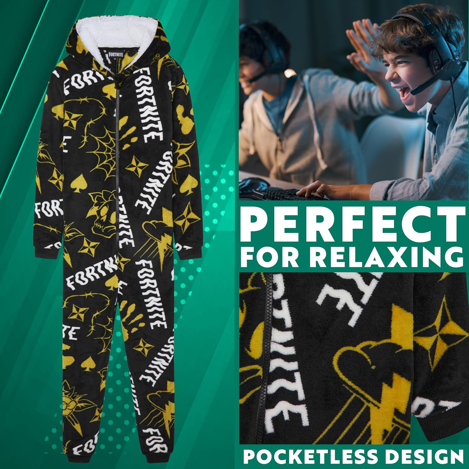 Get Trend One Piece Pajamas for Boys, Teens, Long Sleeved Fleece Jumpsuit, Zip Up Sleepwear, Loungewear PJs, Gifts for Boys - Image 4