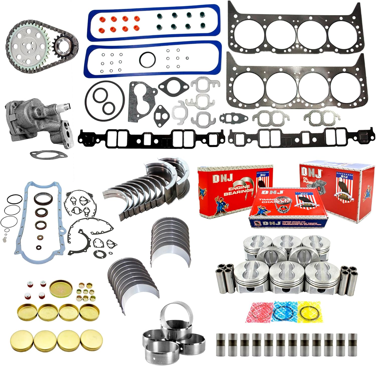 DNJ EK3103LM Master Engine Rebuild Kit for 1987-1995 AM General, Chevrolet, GMC Blazer, C1500, C1500 Suburban 5.7L V8 16V OHV 350cid