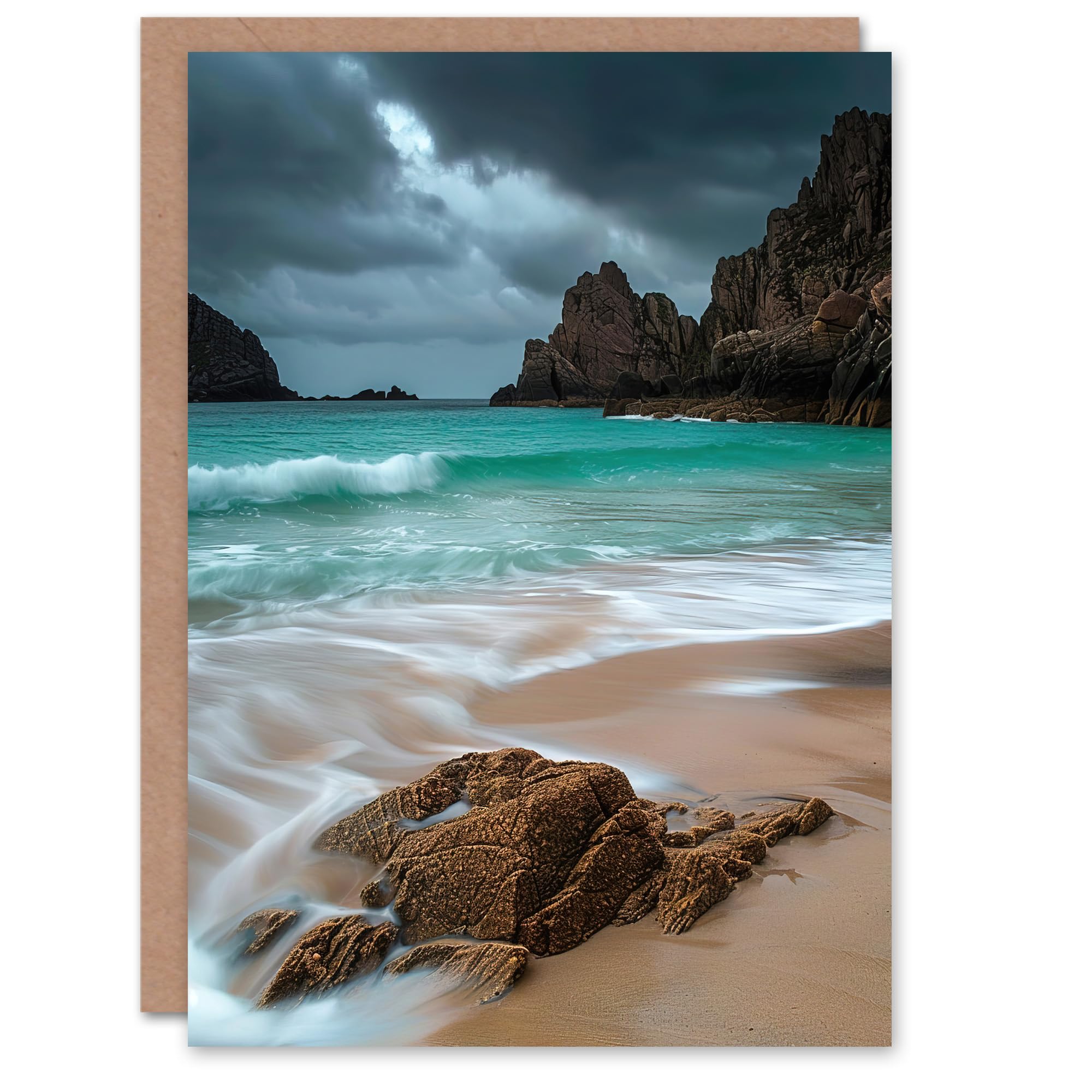 Artery8 Greeting Card Porthcurno Beach Cliffs Dramatic Landscape Blank For All Him Or Her Art Birthday Card