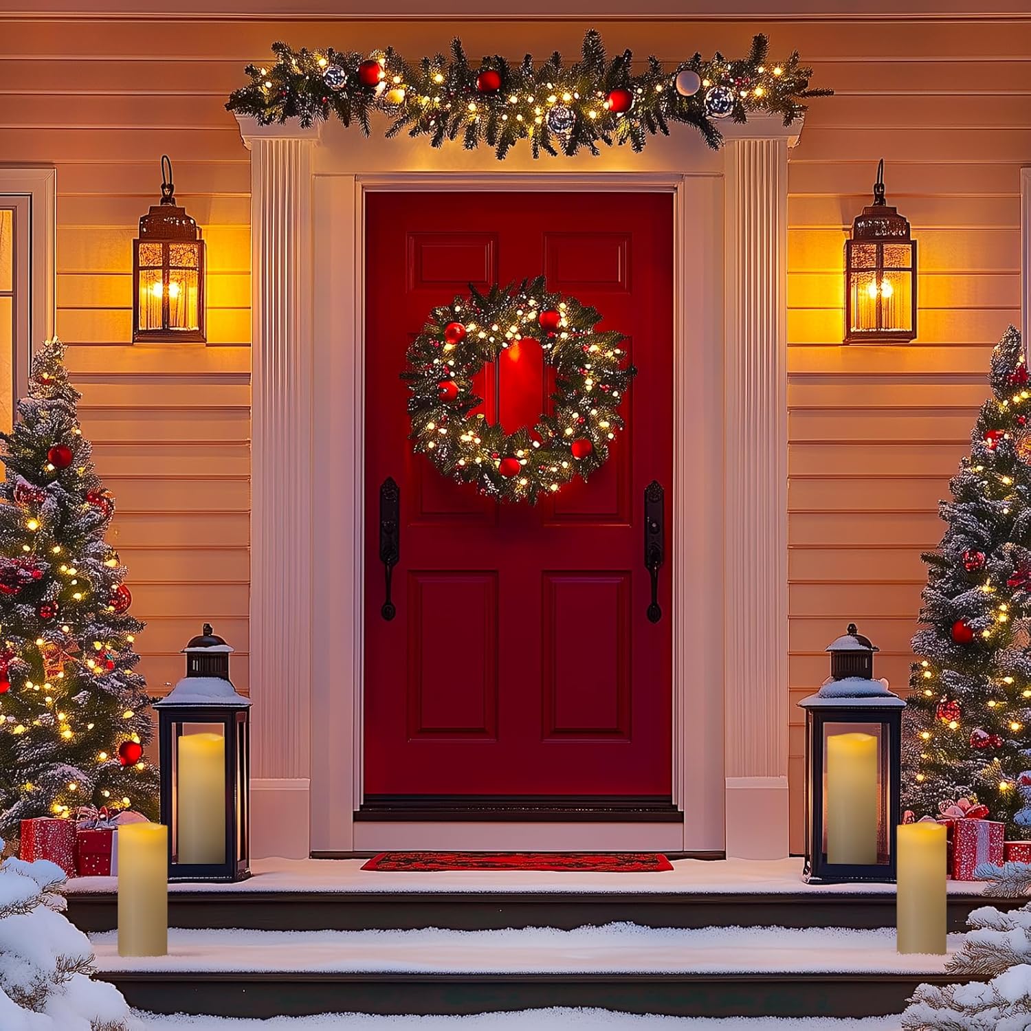 5" x 12" Large Waterproof Outdoor Flameless Candles Battery Operated LED Pillar Candles for Indoor Outdoor Lanterns, White, Long Lasting, Set of 2