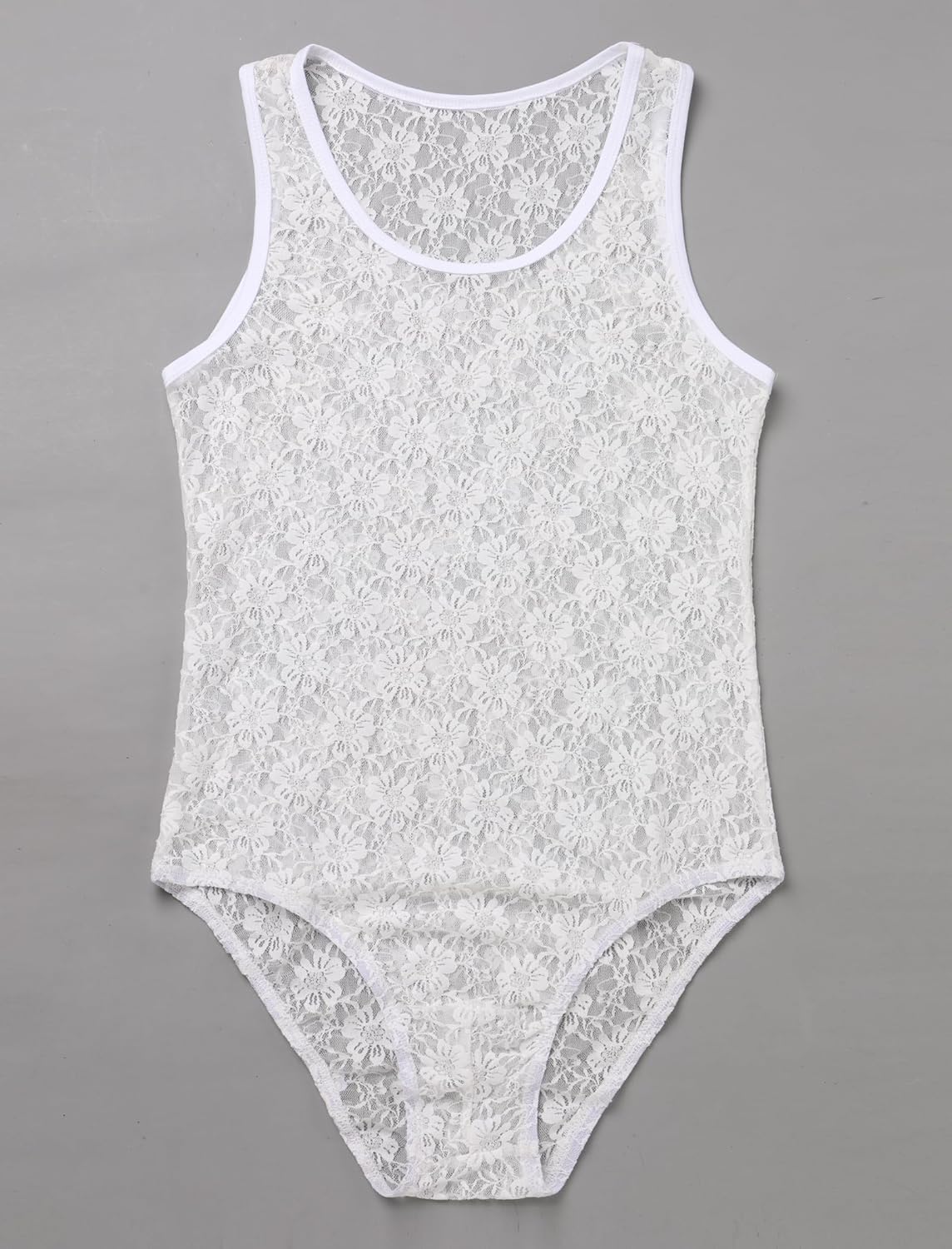 ABAFIP Men's Lace Bodysuit Sissy Lingerie Mesh Sheer Floral Round Neck One Piece Leotard Crossdressing Underwear - Image 5