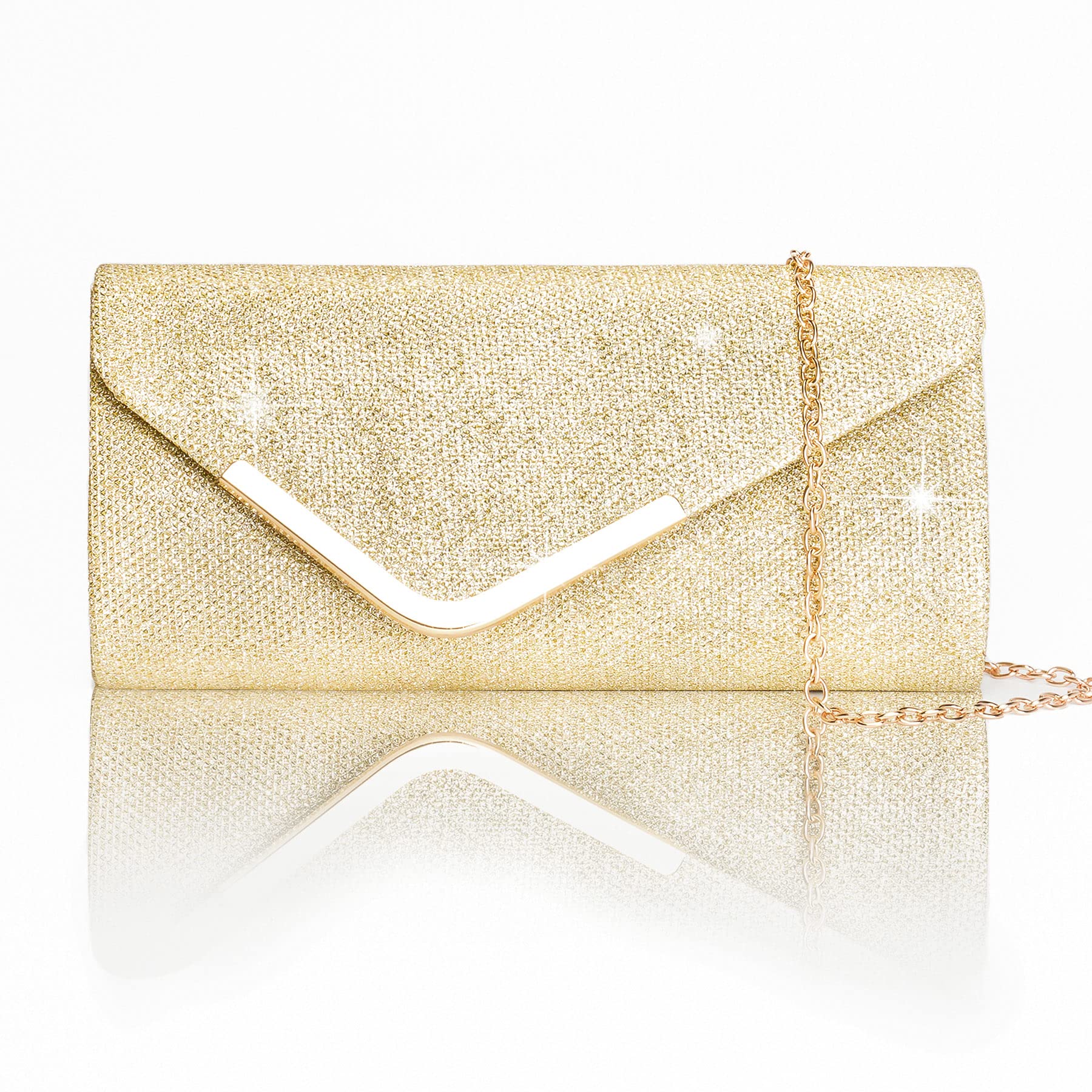 Larcenciel Bolso Mujer, Bolsos Clutch Fiesta de Noche Brillante con Cadena Desmontable para Fiesta Boda Banquete Vacaciones